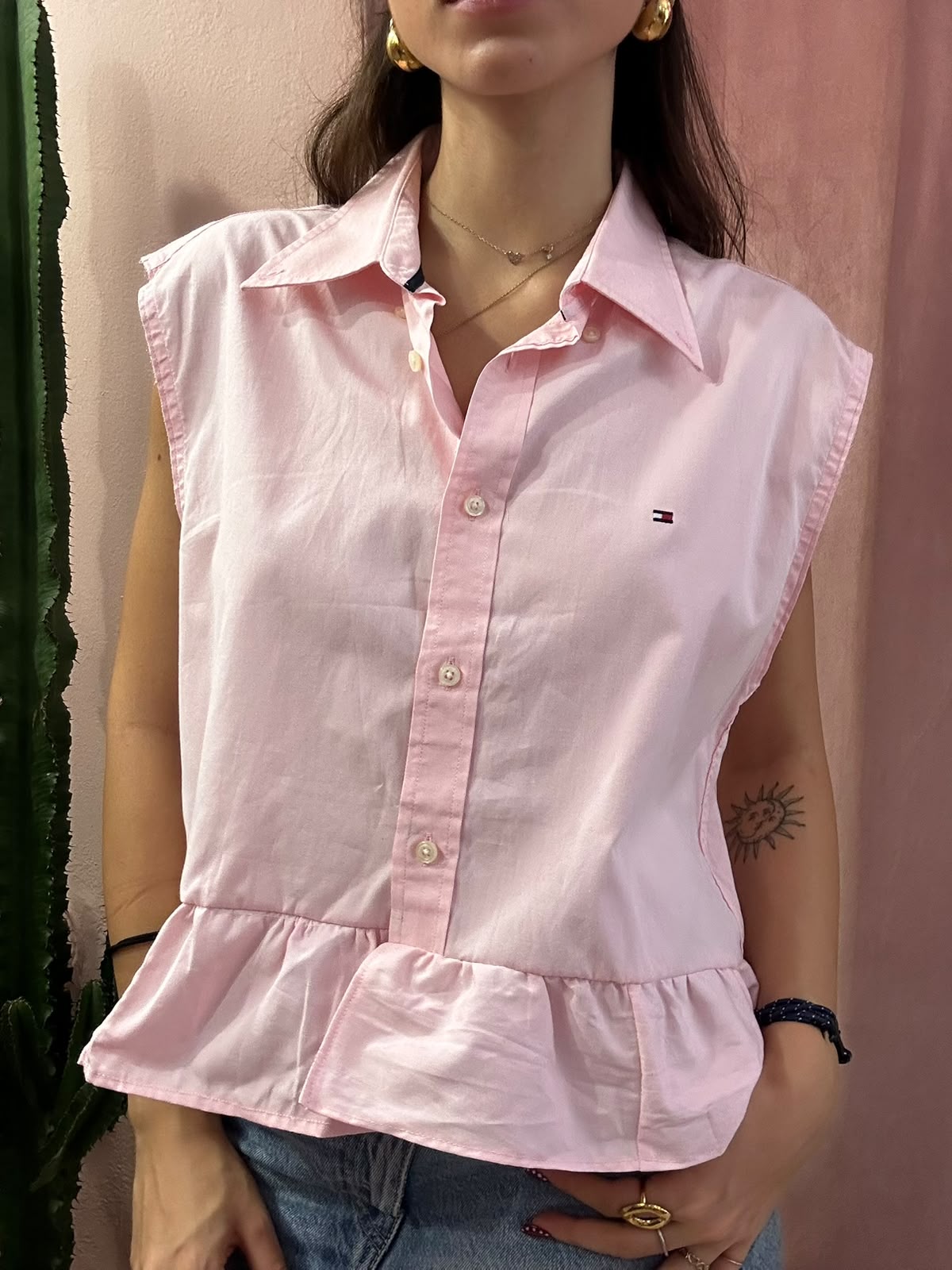 Camicia Tommy hilfiger upcycling volant rosa