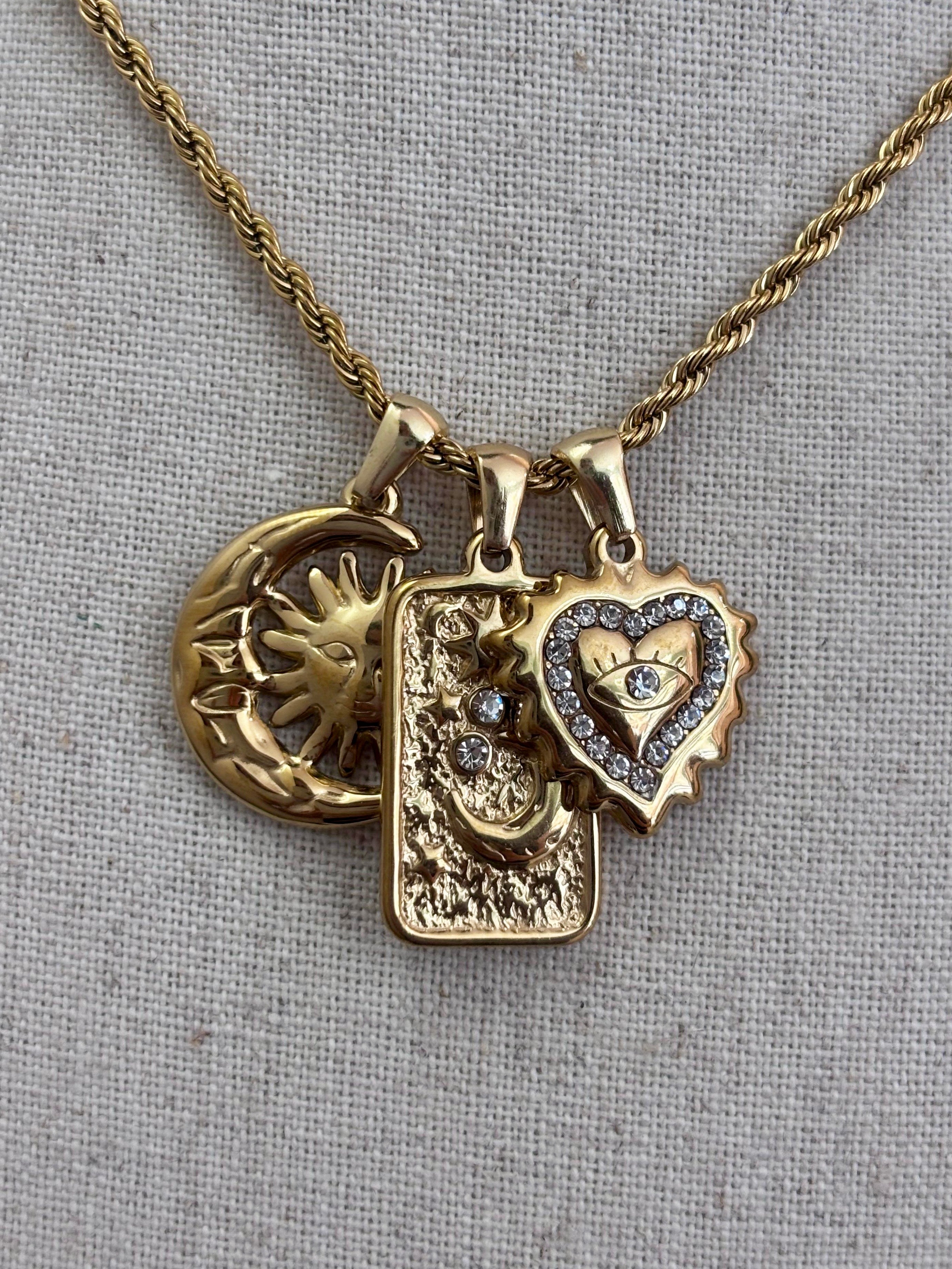 Collana multi charm Sole e Luna