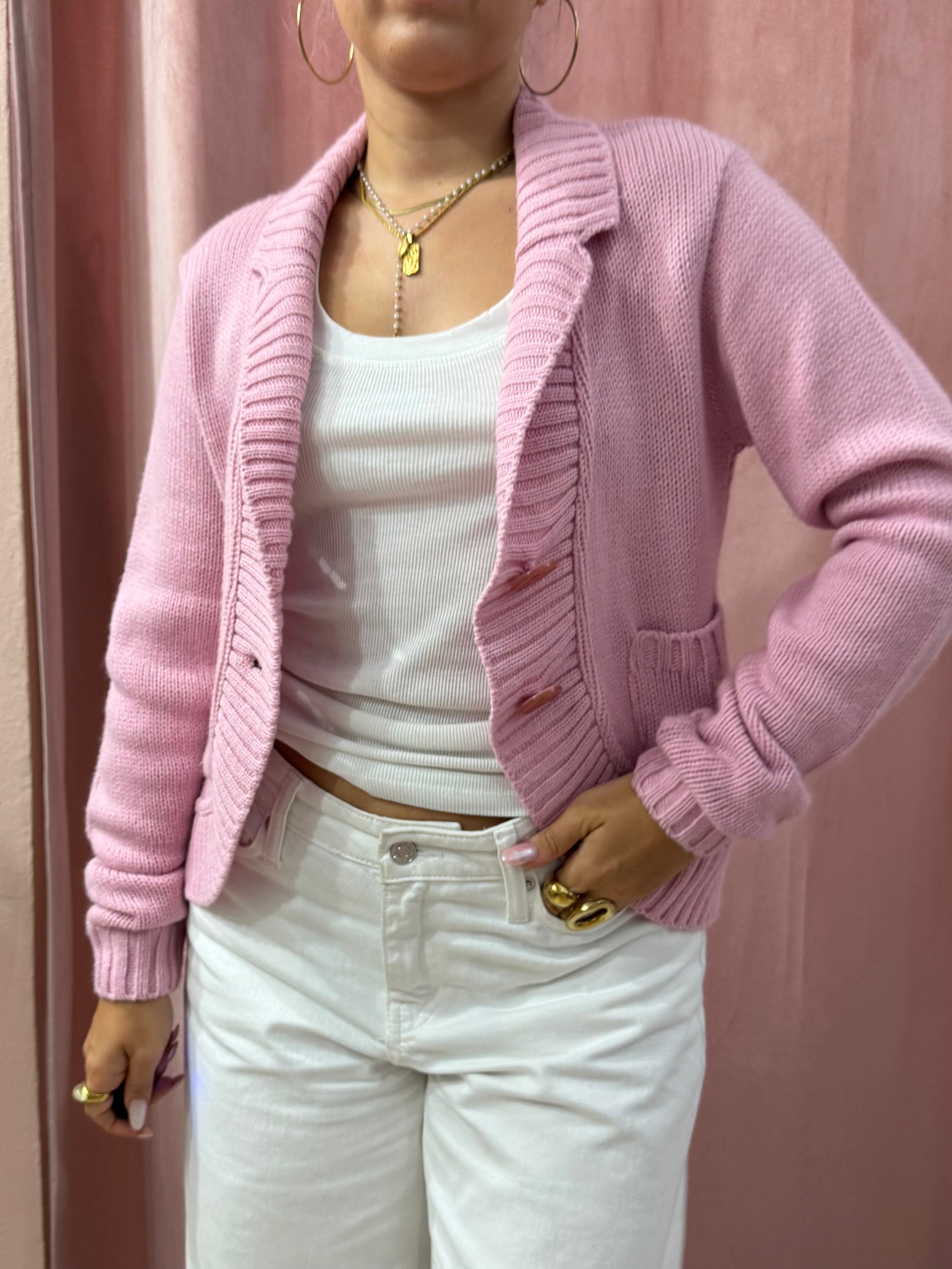 Cardigan rosa anni 2000 in lana