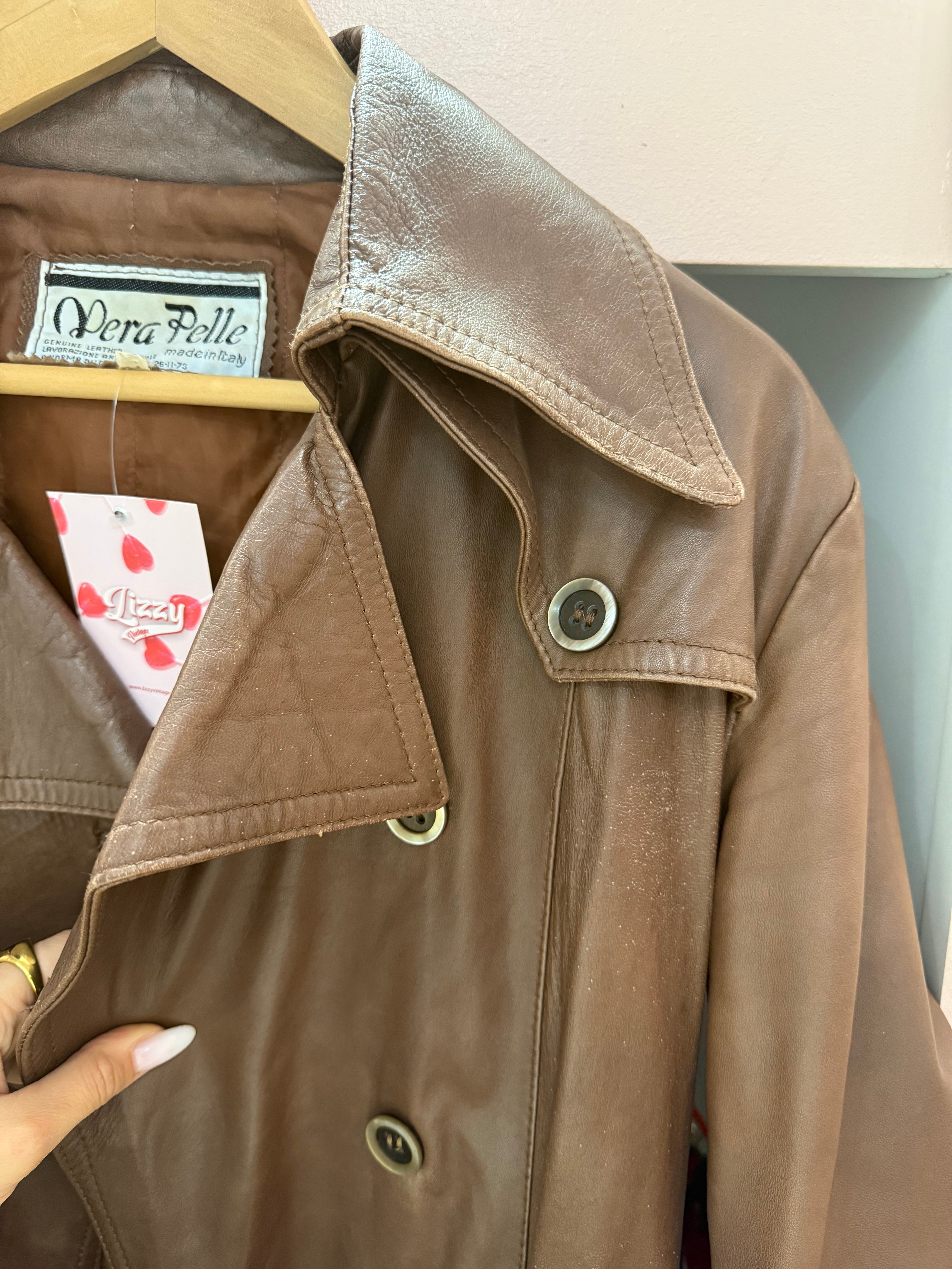 Trench vintage in pelle moka