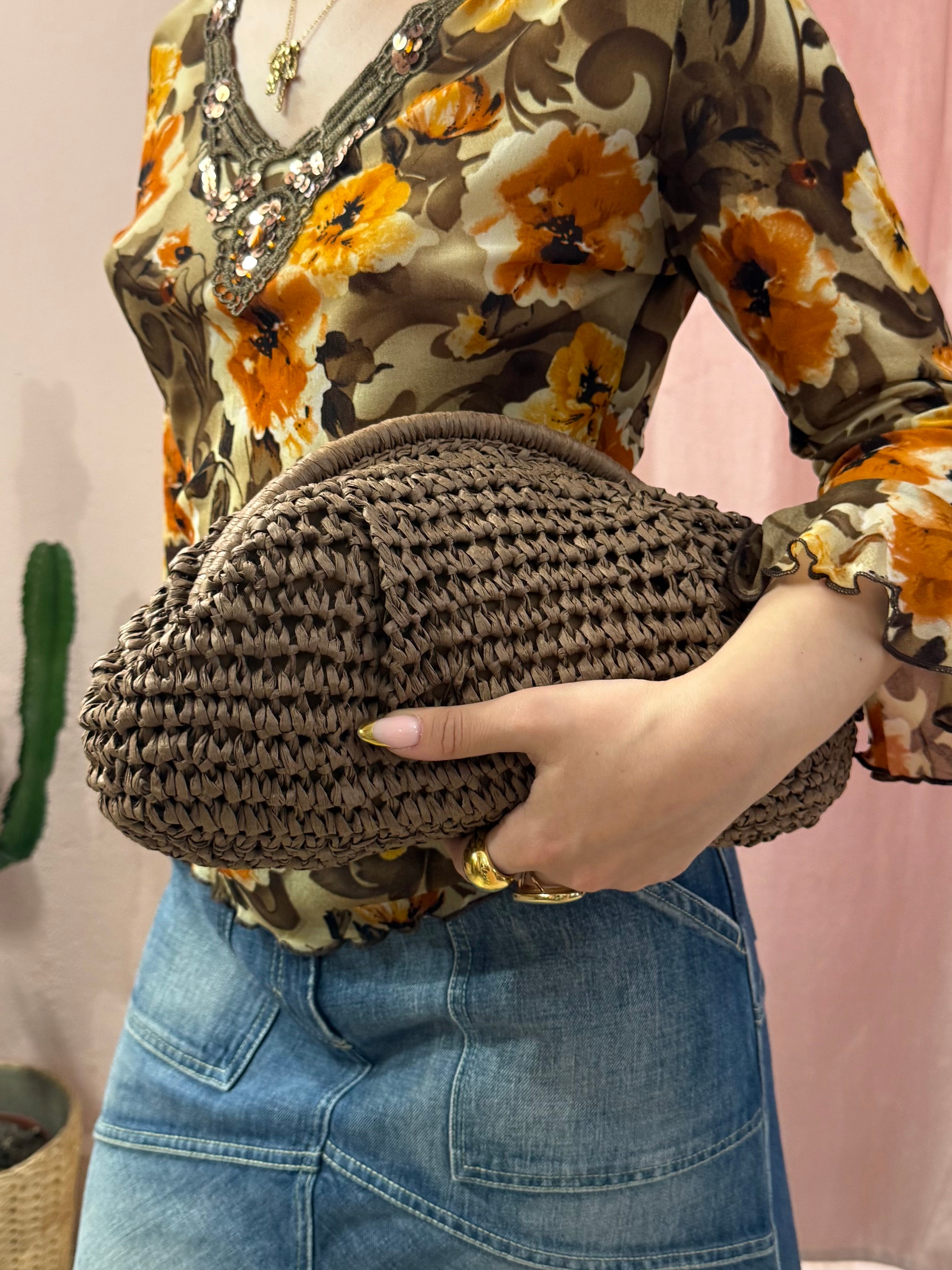 Pochette in paglia moro