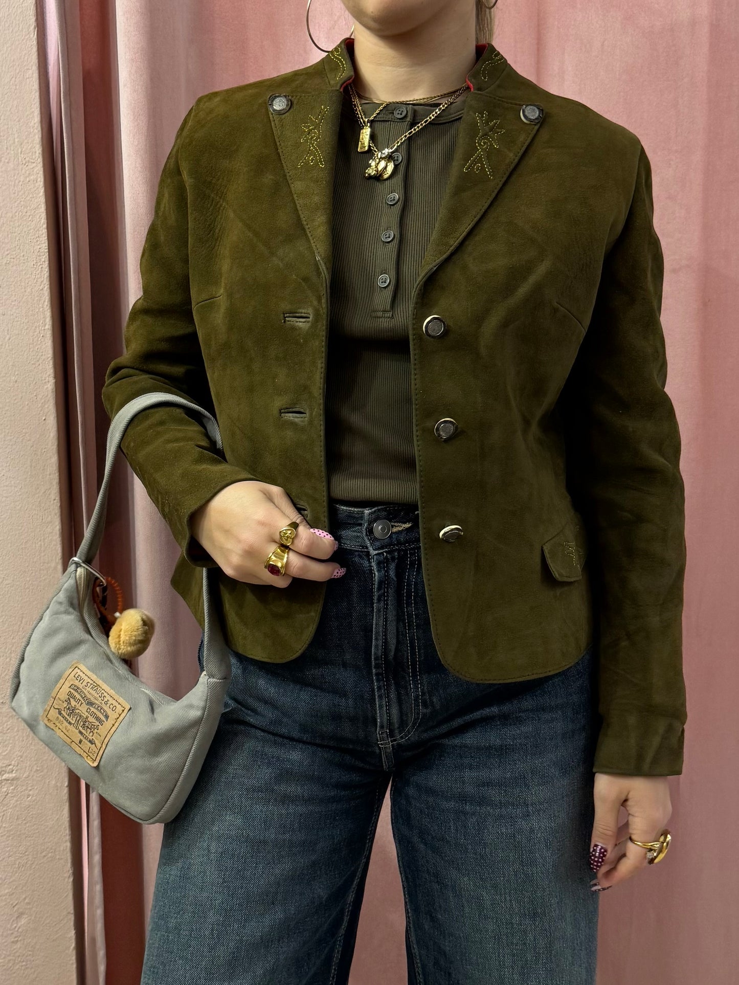 Giacca in vera pelle verdone