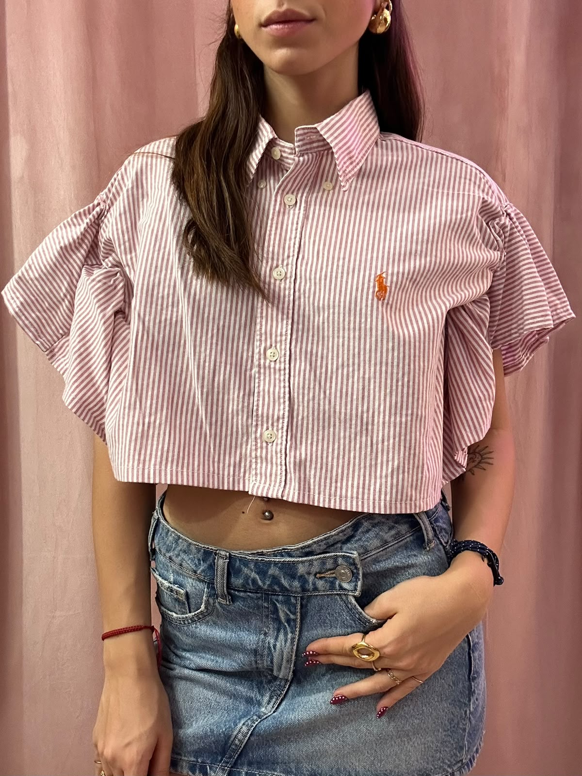 Camicia Ralph Lauren upcycling volant righe