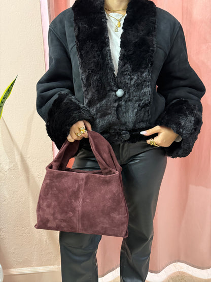Borsa in vera pelle scamosciata burgundy