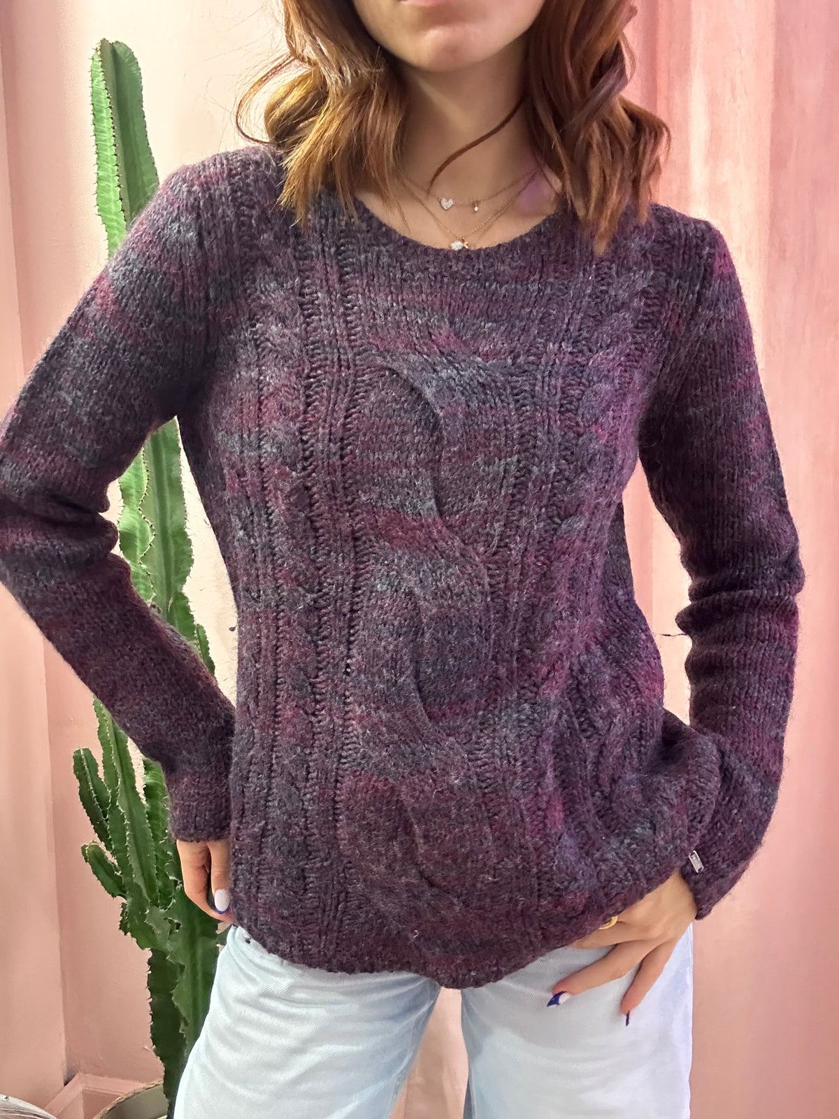 Maglione Tommy Hilfiger girocollo in misto lana viola
