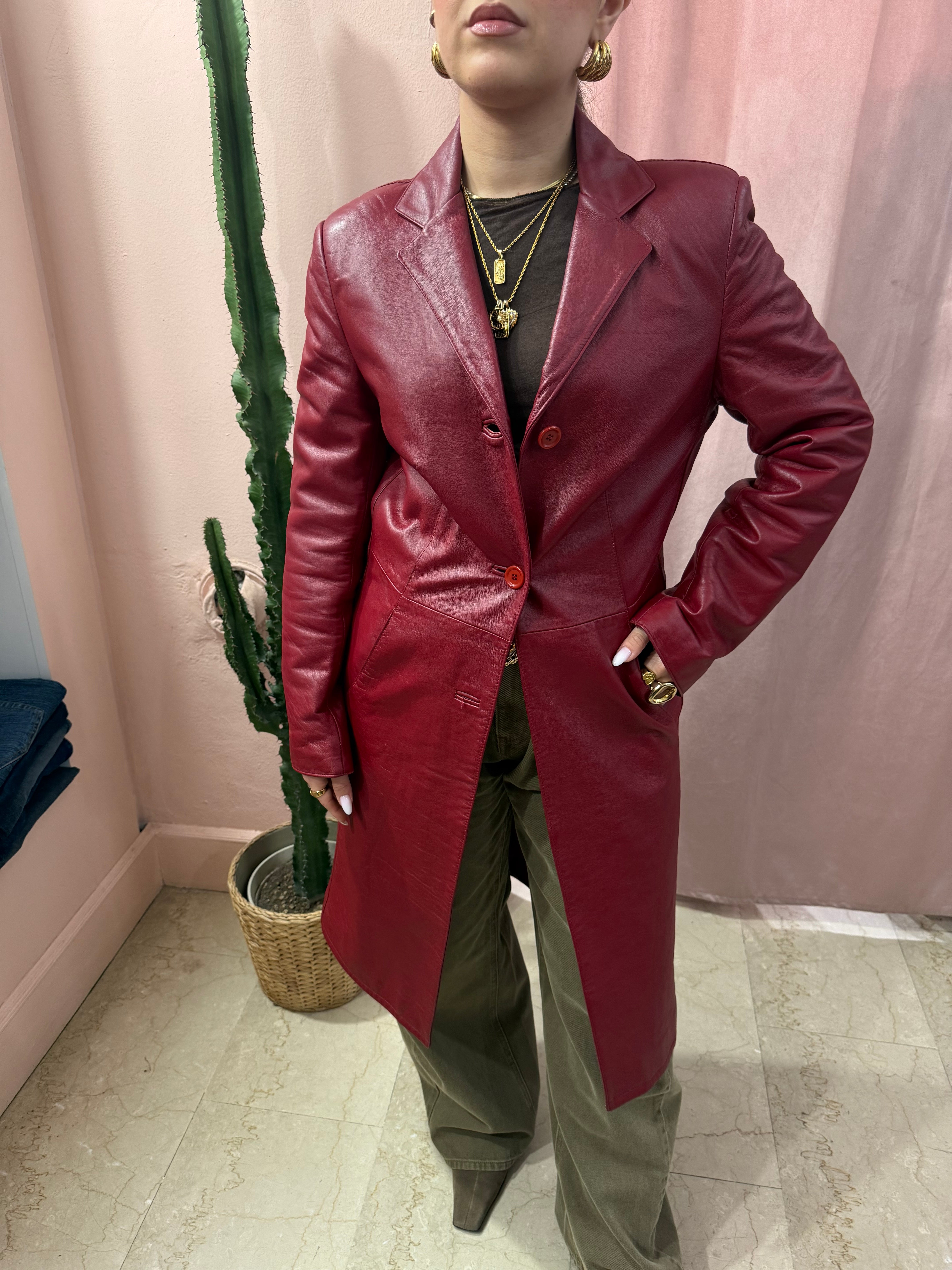 Giacca lunga in pelle rossa