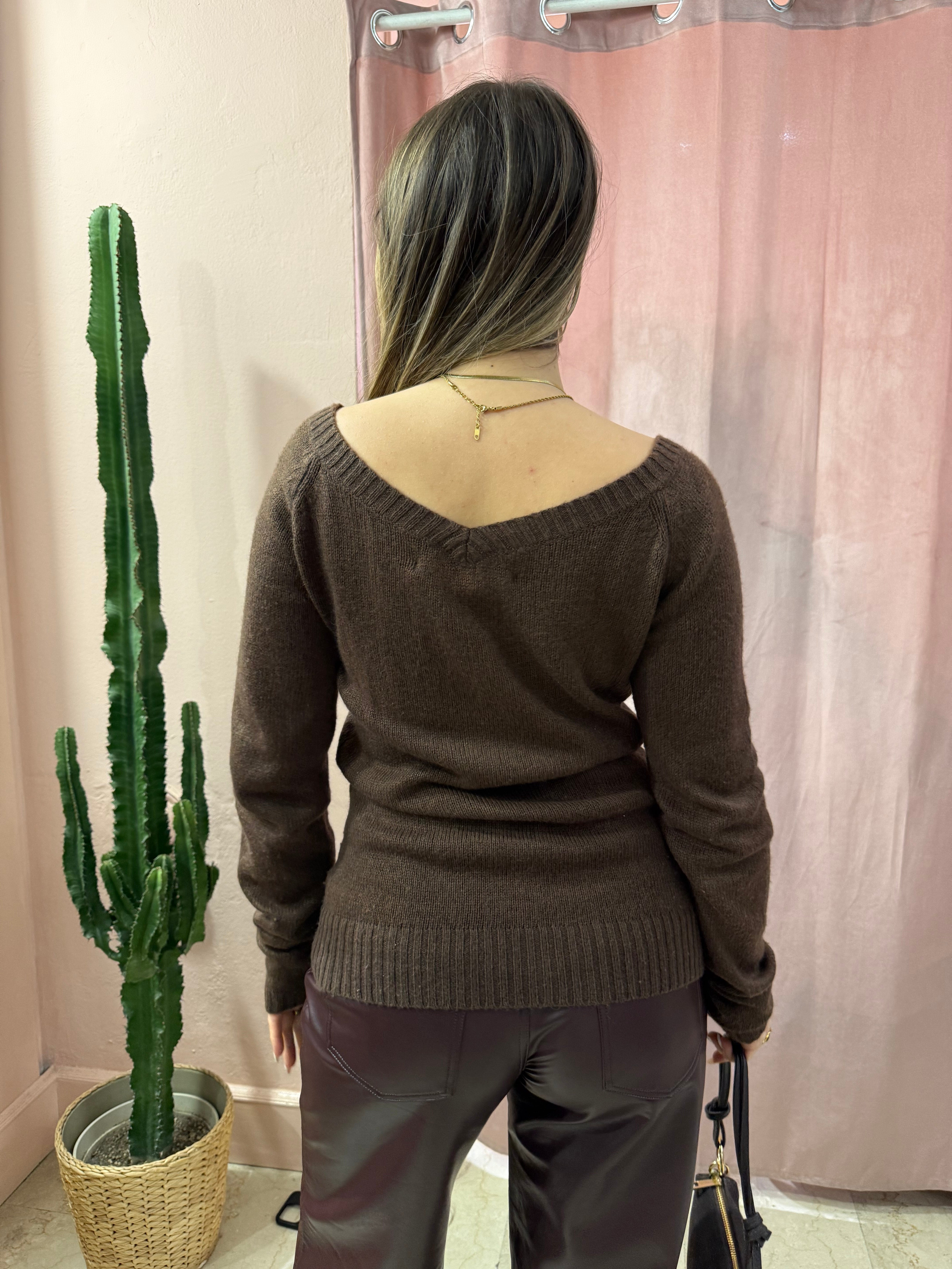 Maglia lunga in lana con dettaglio in pizzo