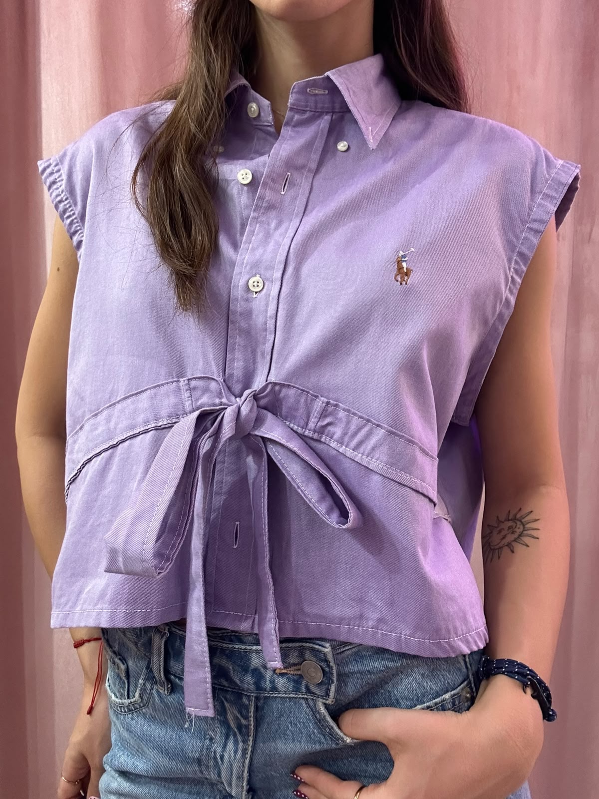 Camicia Ralph Lauren upcycling fiocco lilla
