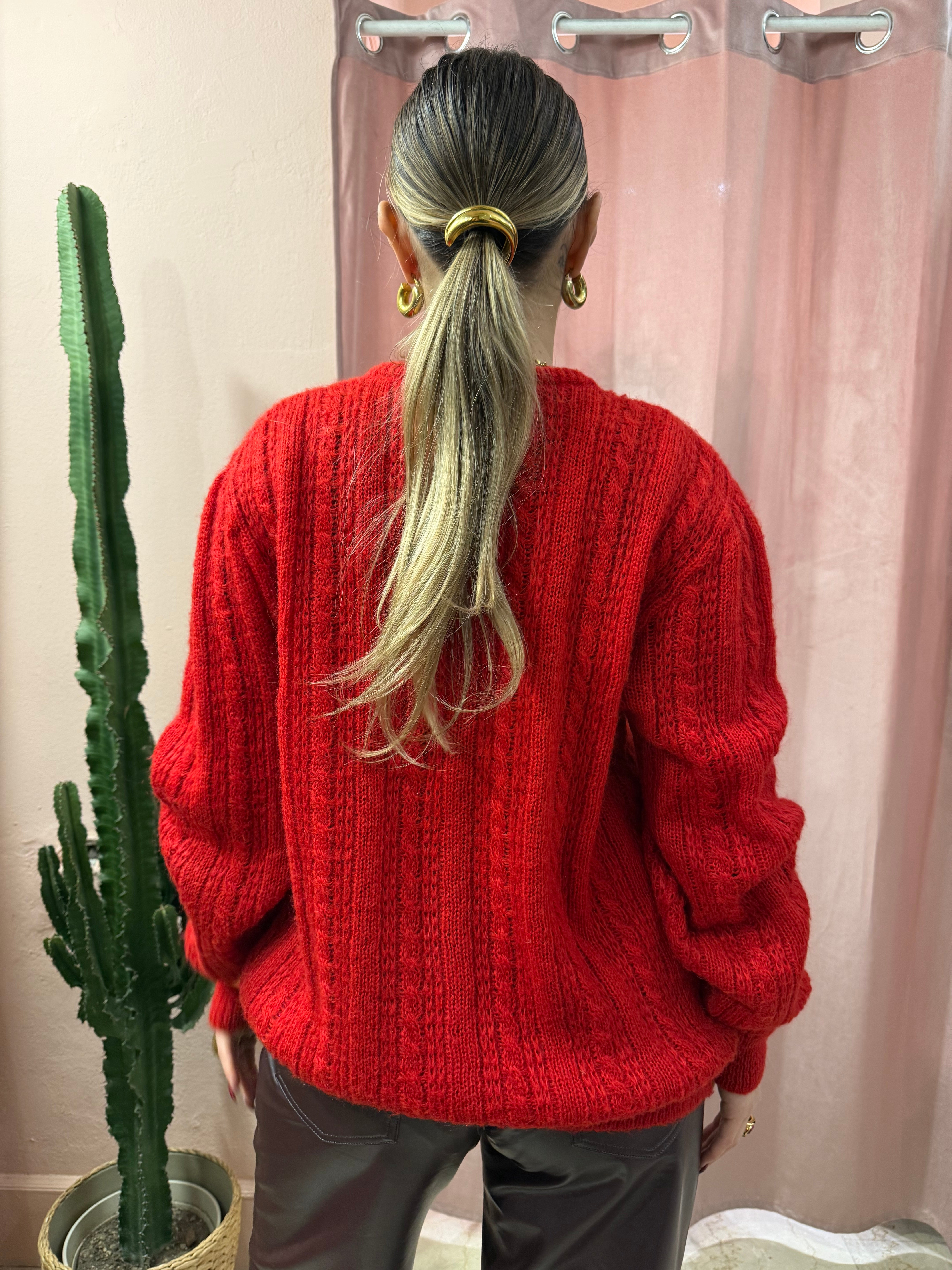 Maglione in lana a trecce rosso