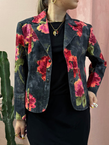 Blazer Mariella Burani fantasia a fiori sul rosso