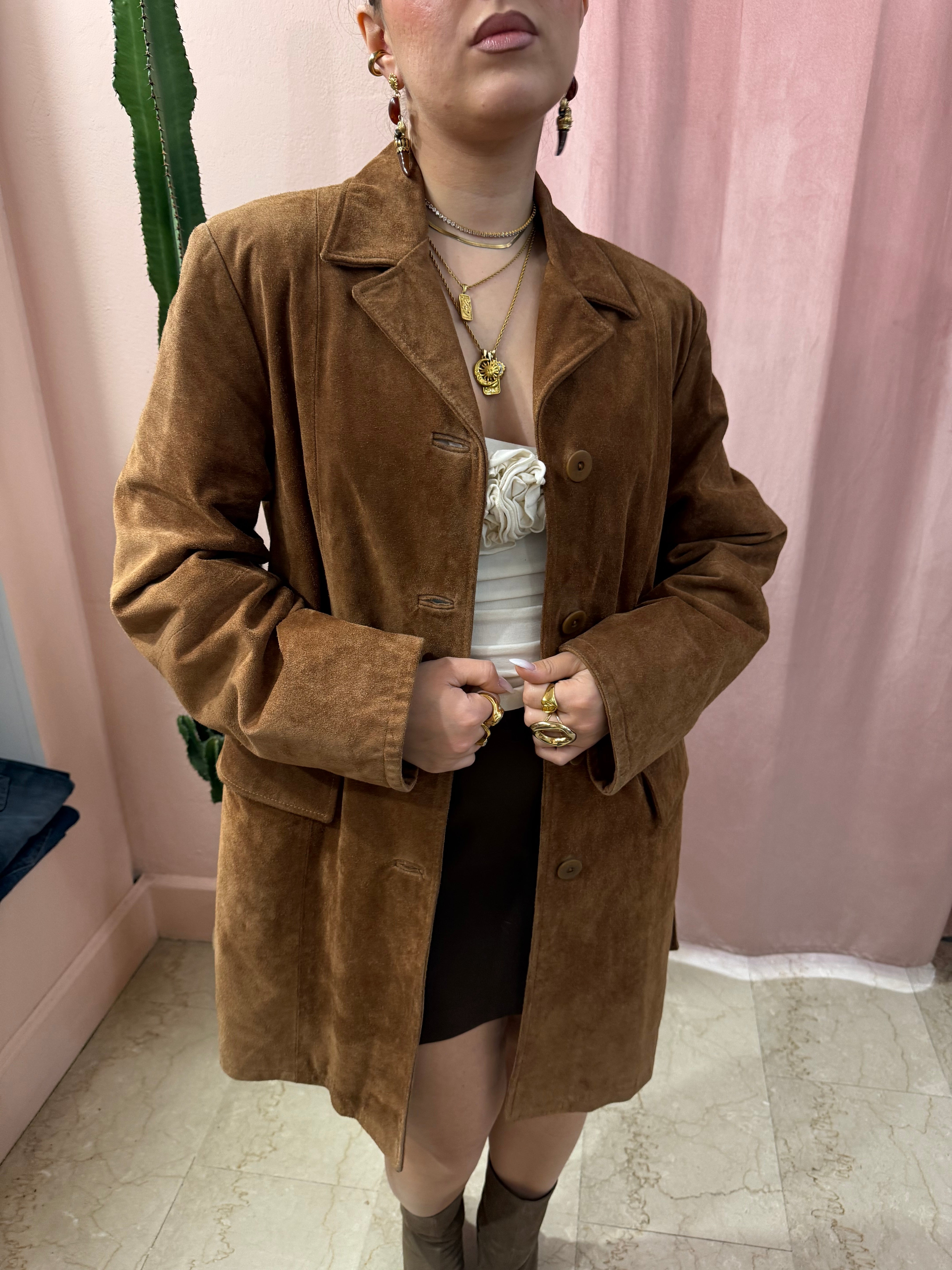 Trench in pelle scamosciato