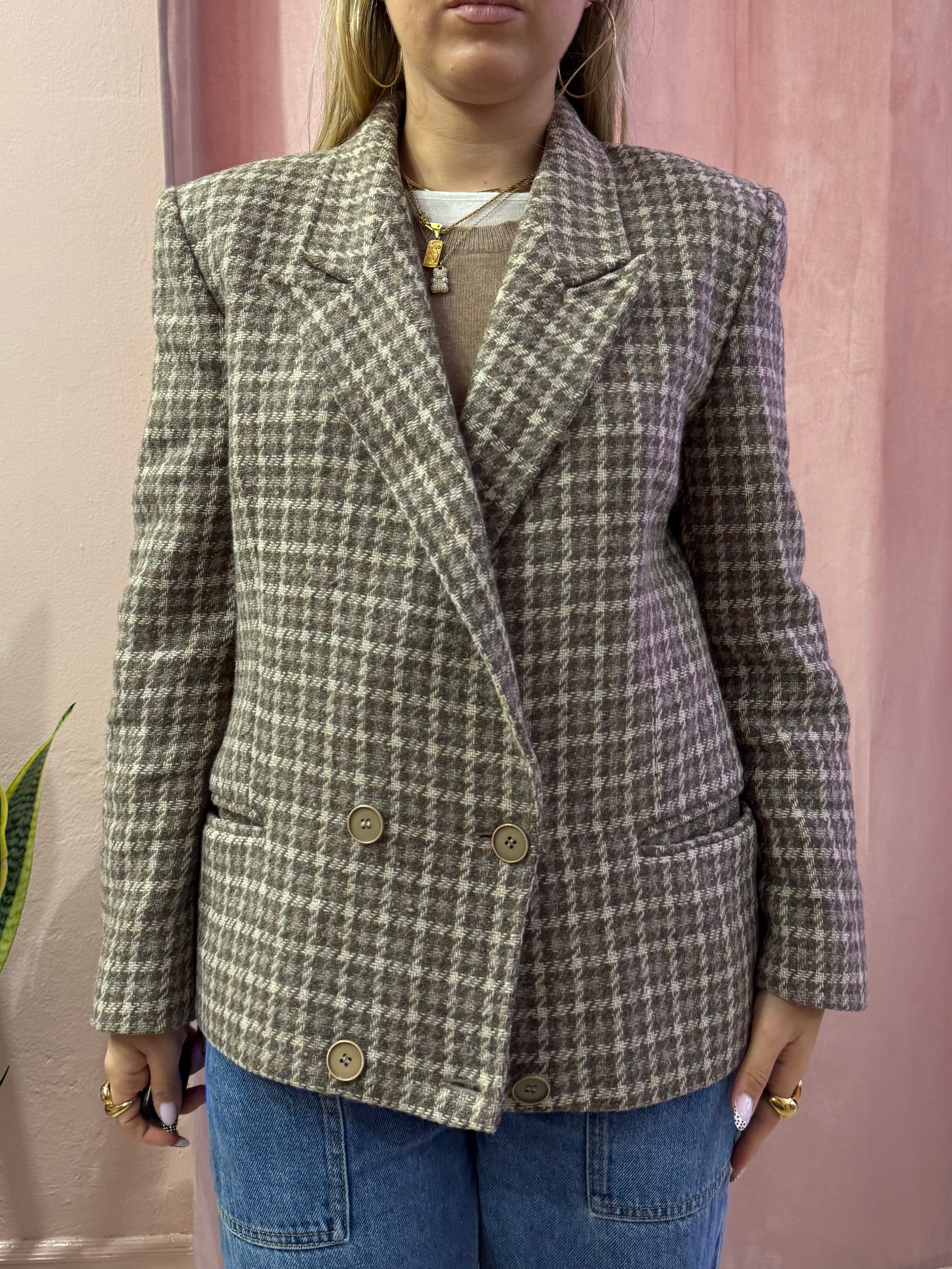 Blazer vintage pied de poule in lana