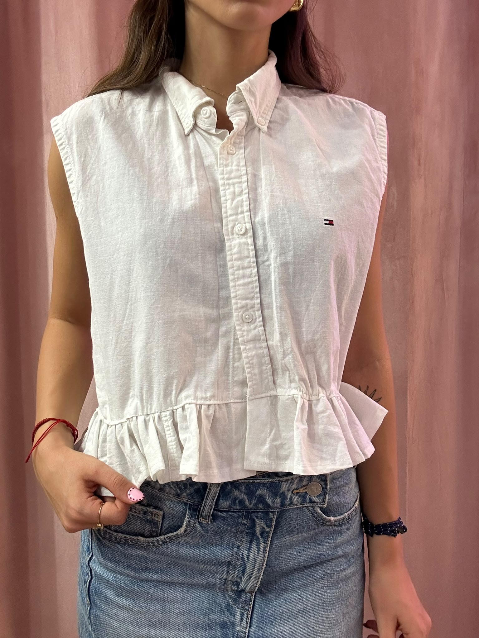 Camicia Tommy Hilfiger upcycling volant bianca