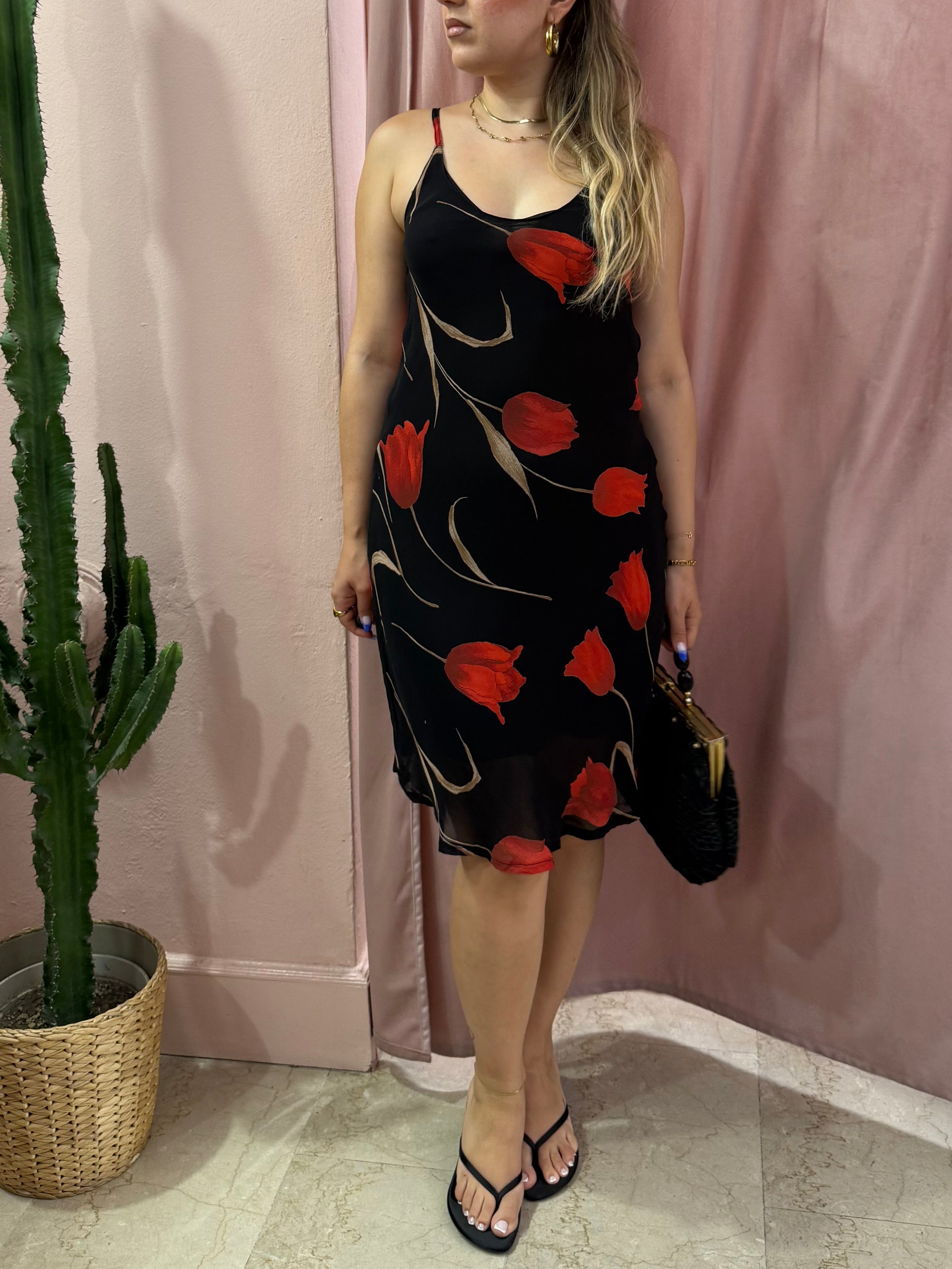 Vestito midi 00s tulipani rossi