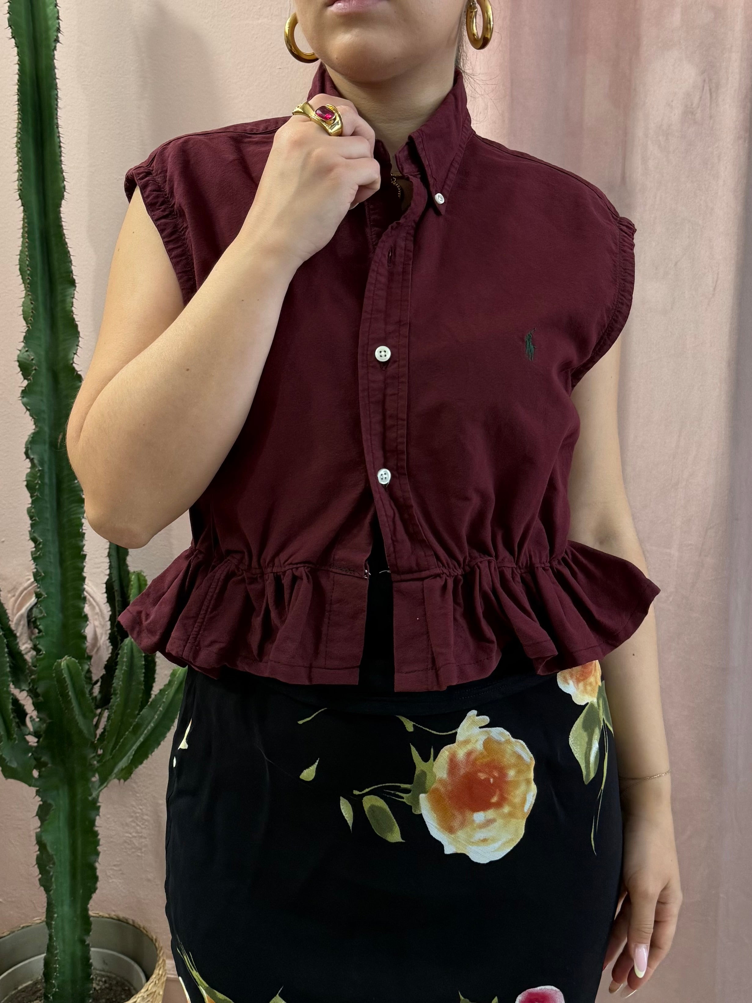 Camicia Ralph Lauren upcycling volant vino