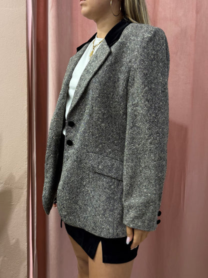 Blazer mélange dettaglio collo in velluto nero