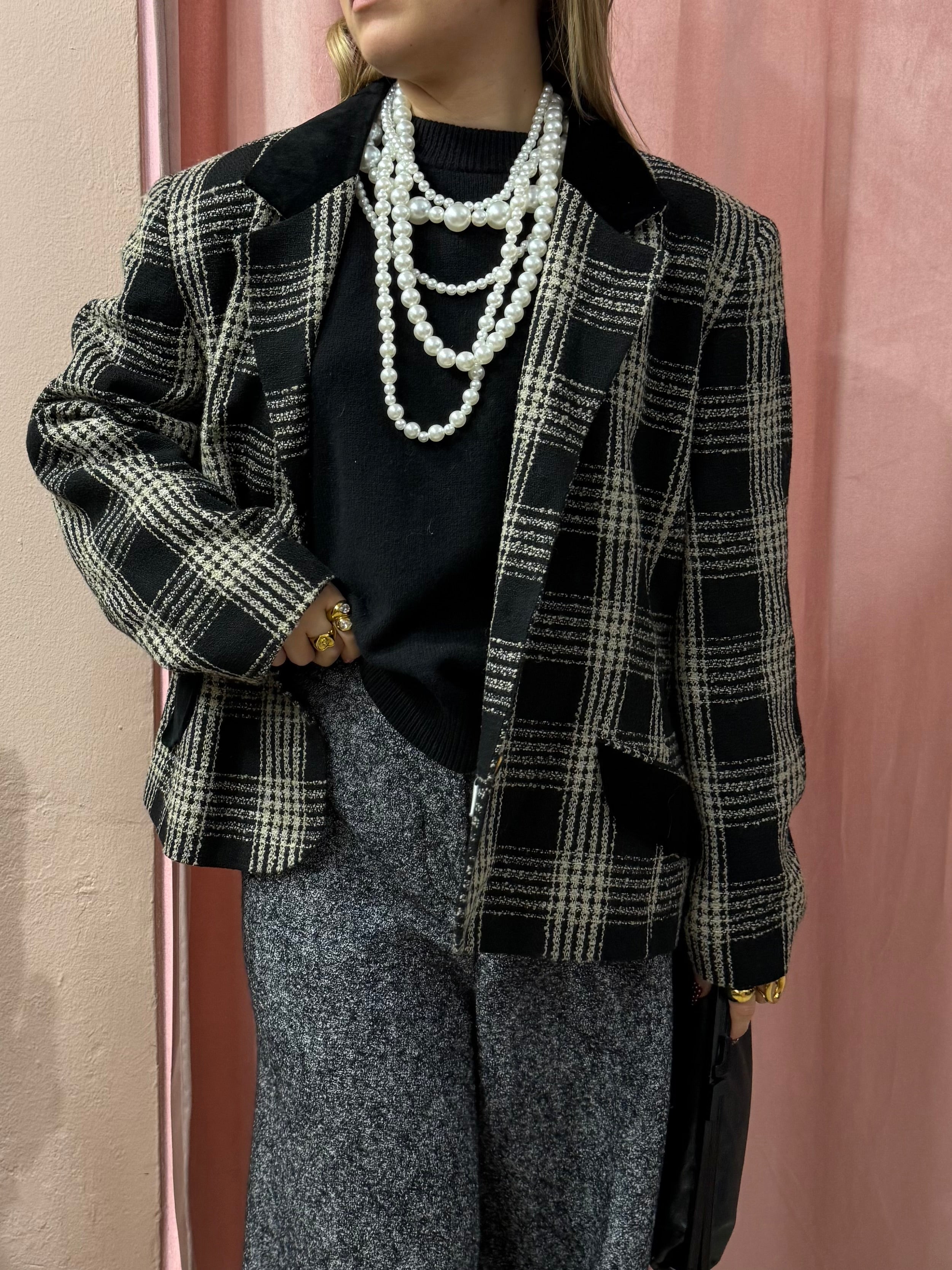 Blazer quadri bianco e nero