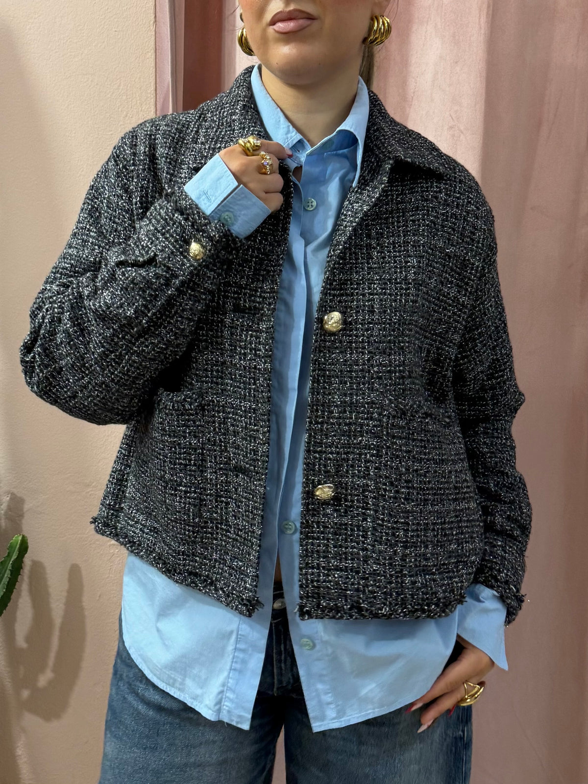 Giacca Emme Marella effetto tweed cotone e lana