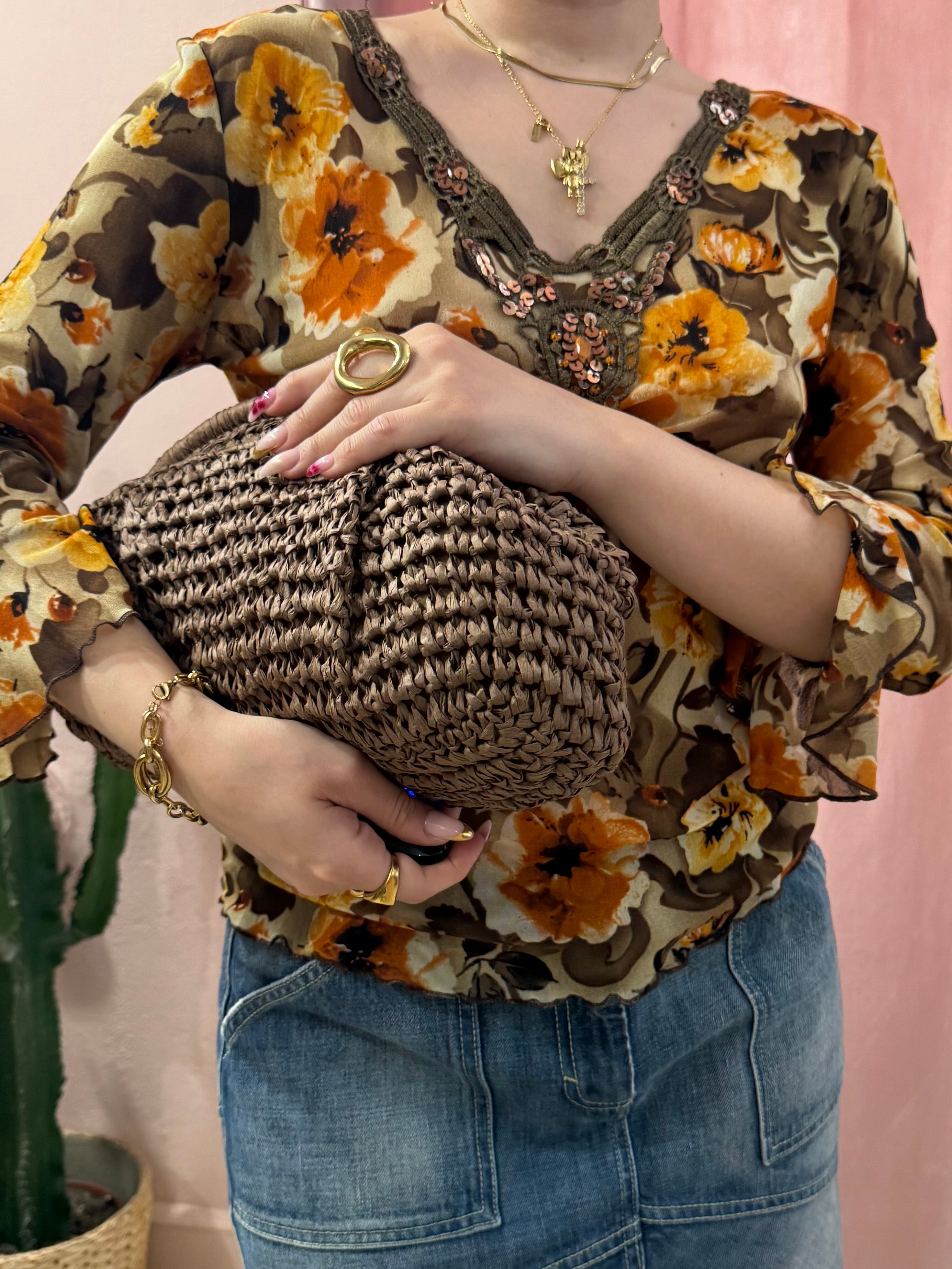 Pochette in paglia moro