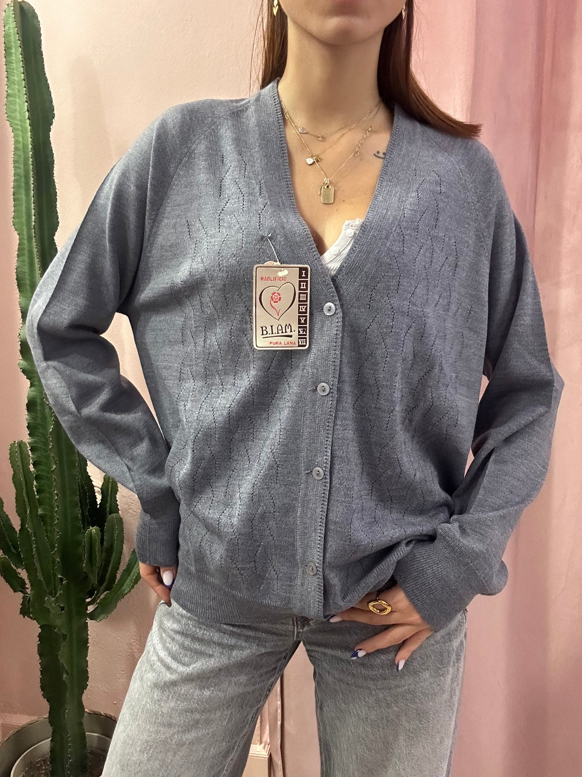 Cardigan Vintage grigio in pura lana