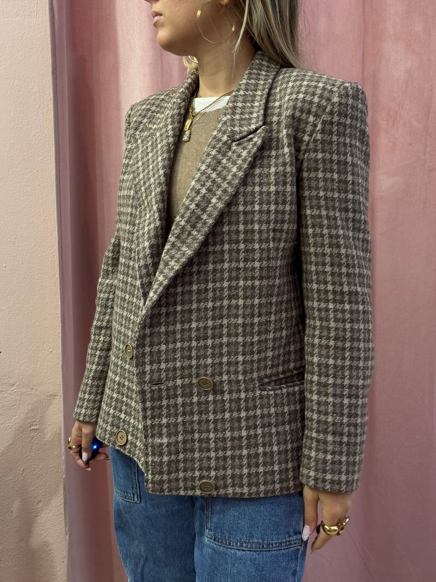 Blazer vintage pied de poule in lana