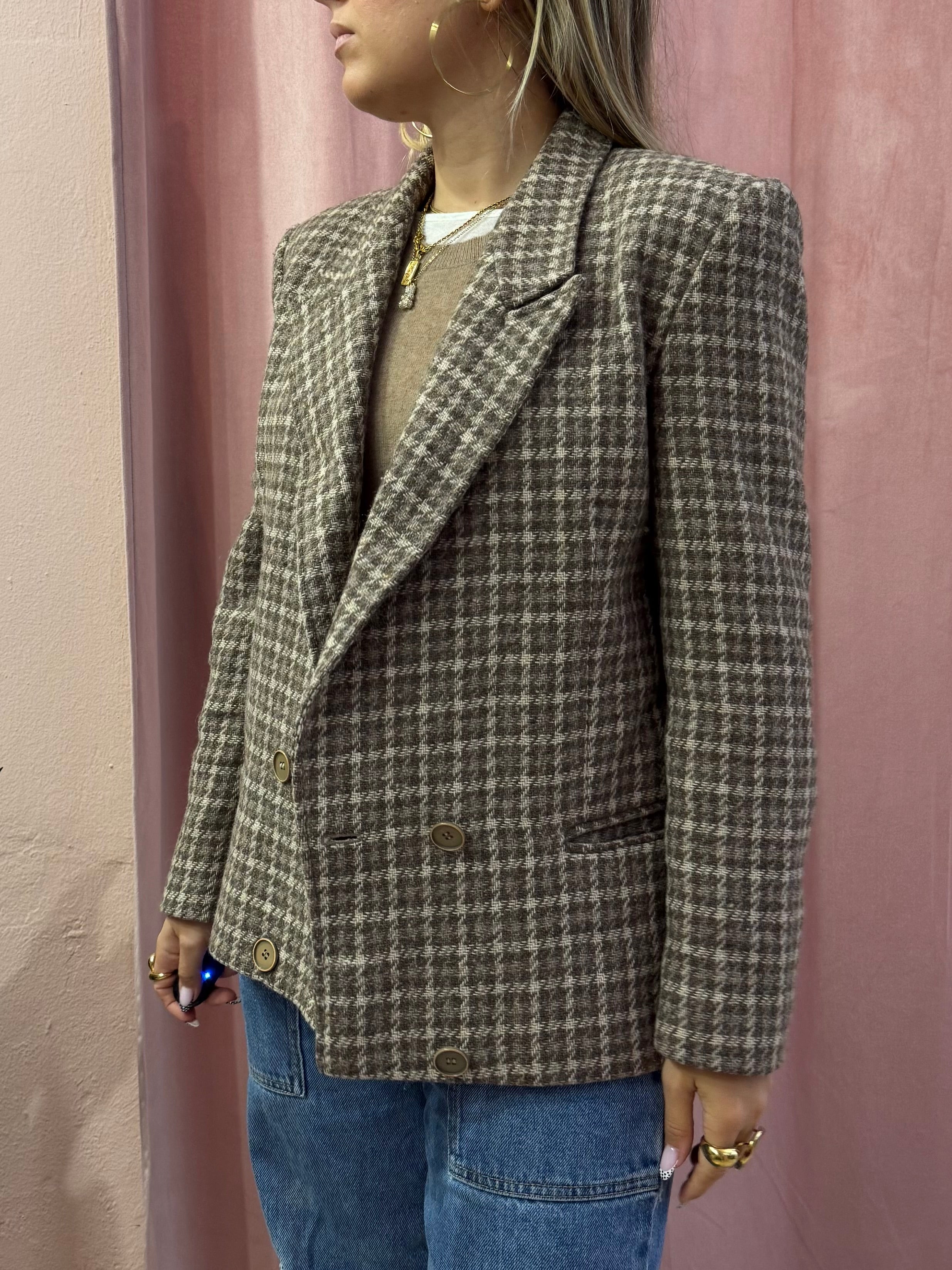 Blazer vintage pied de poule in lana