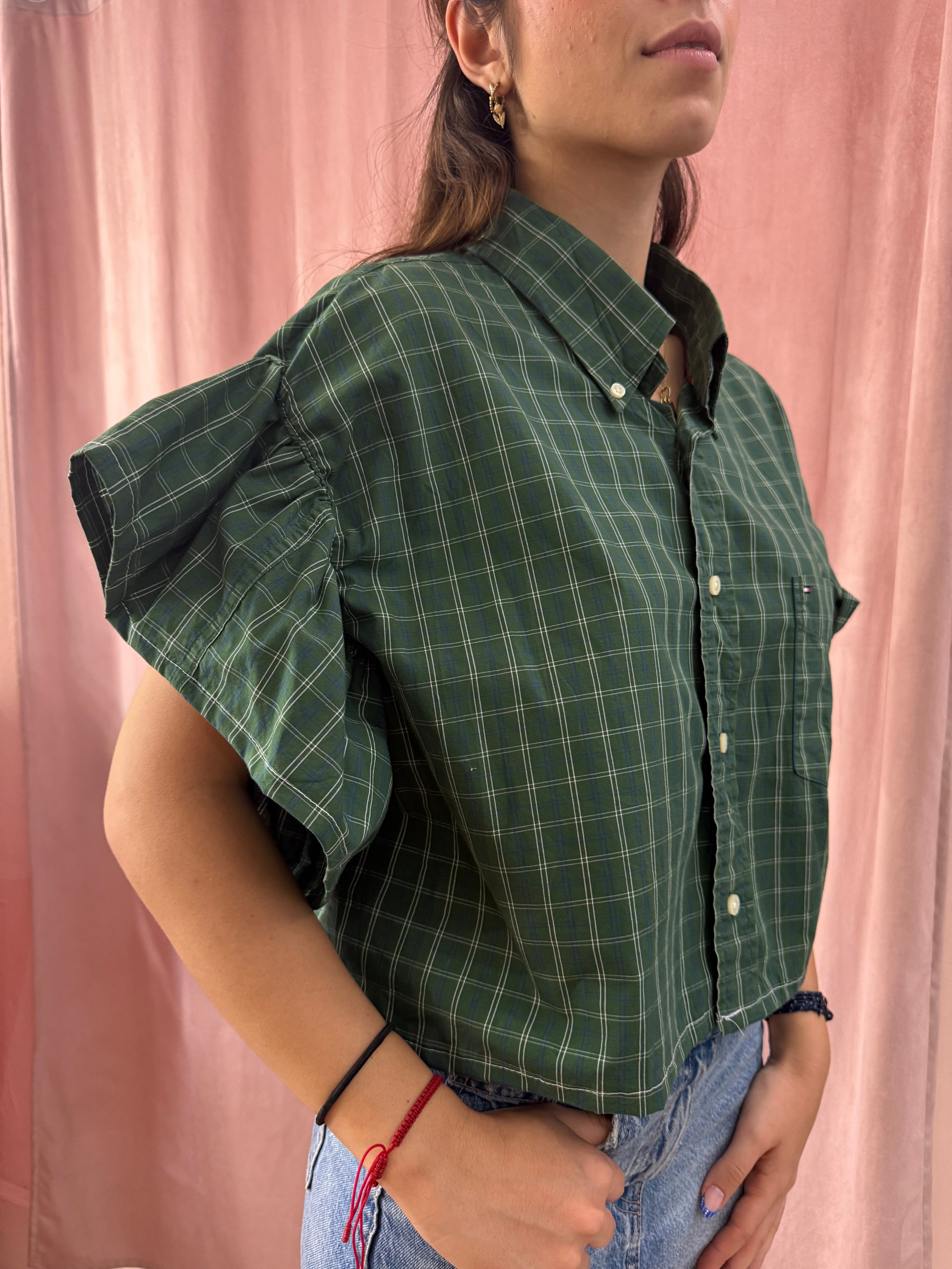 Camicia Tommy H. upcycling volant verdone a quadri