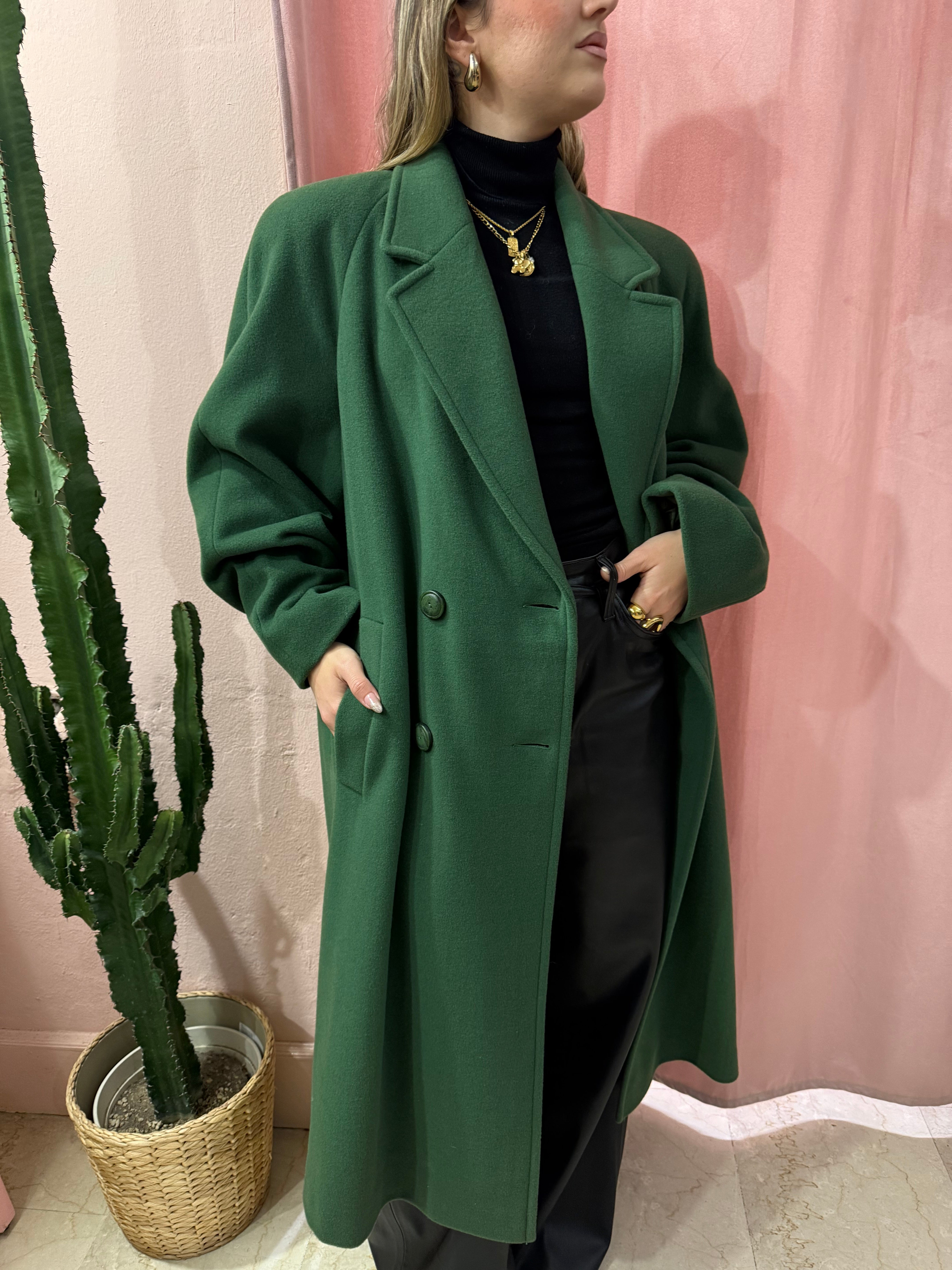 Maxi cappotto in lana verde