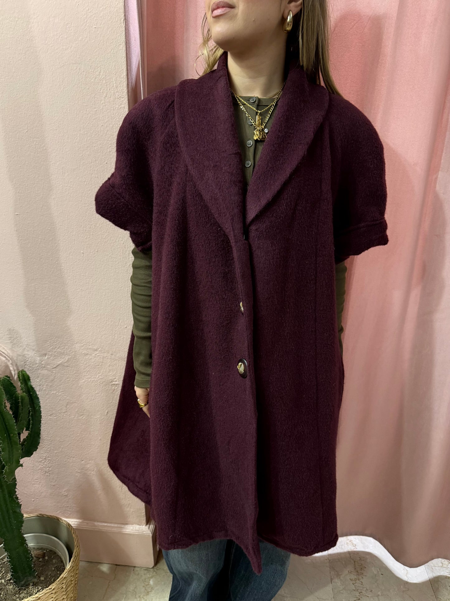 Cappotto smanicato burgundy