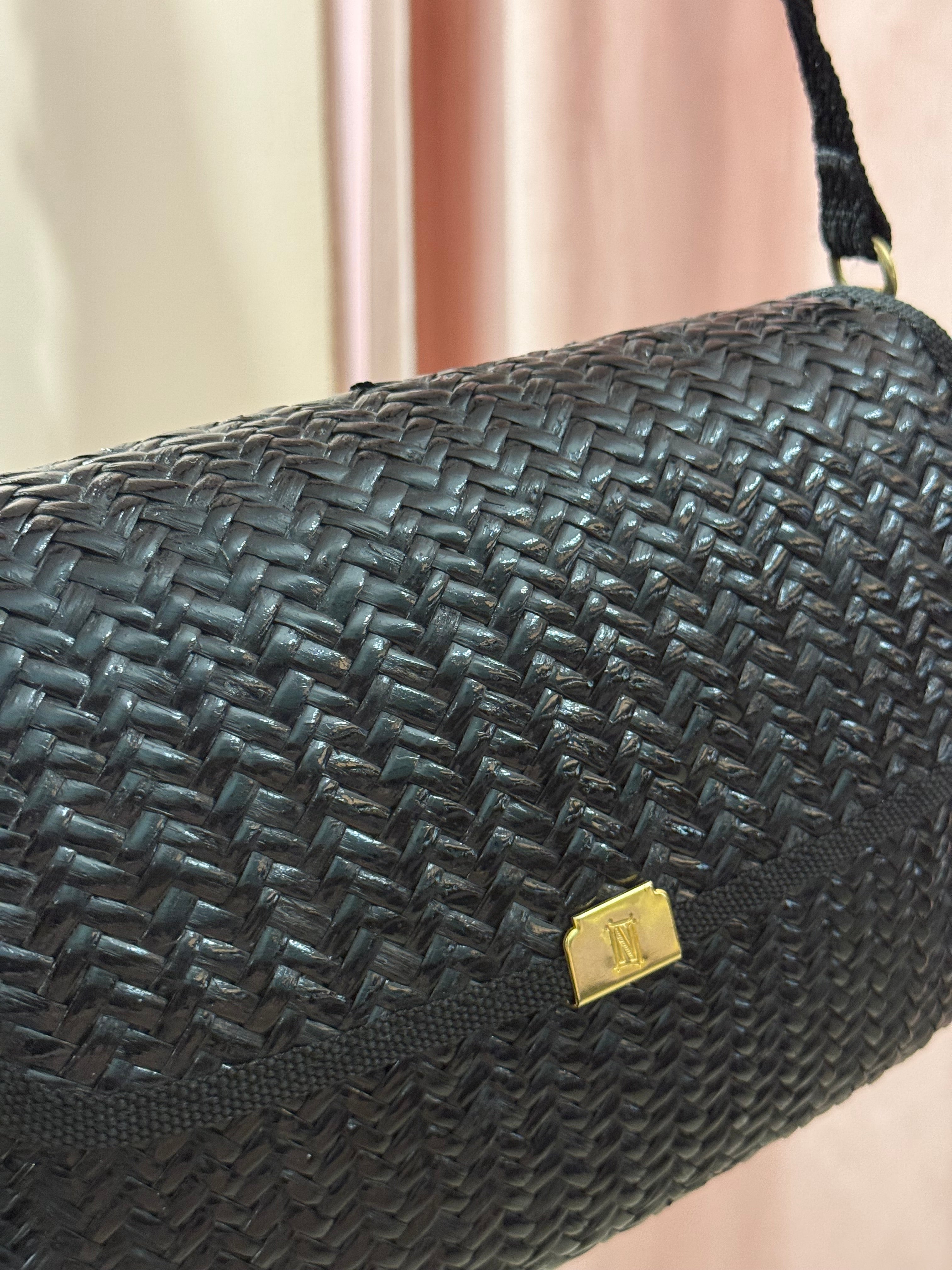 Borsa a tracolla in paglia nera