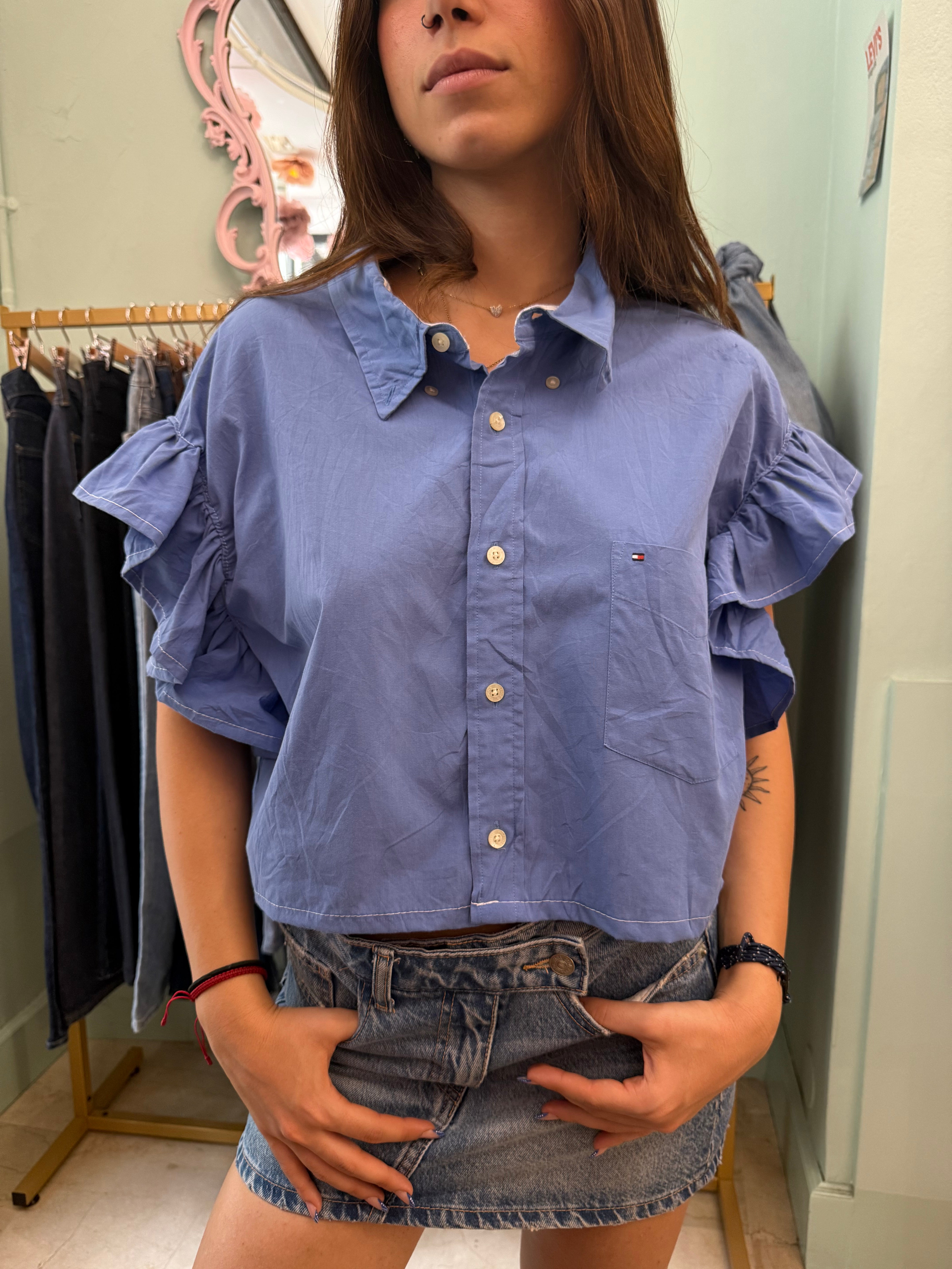 Camicia Tommy Hilfiger upcycling volant blu chiaro