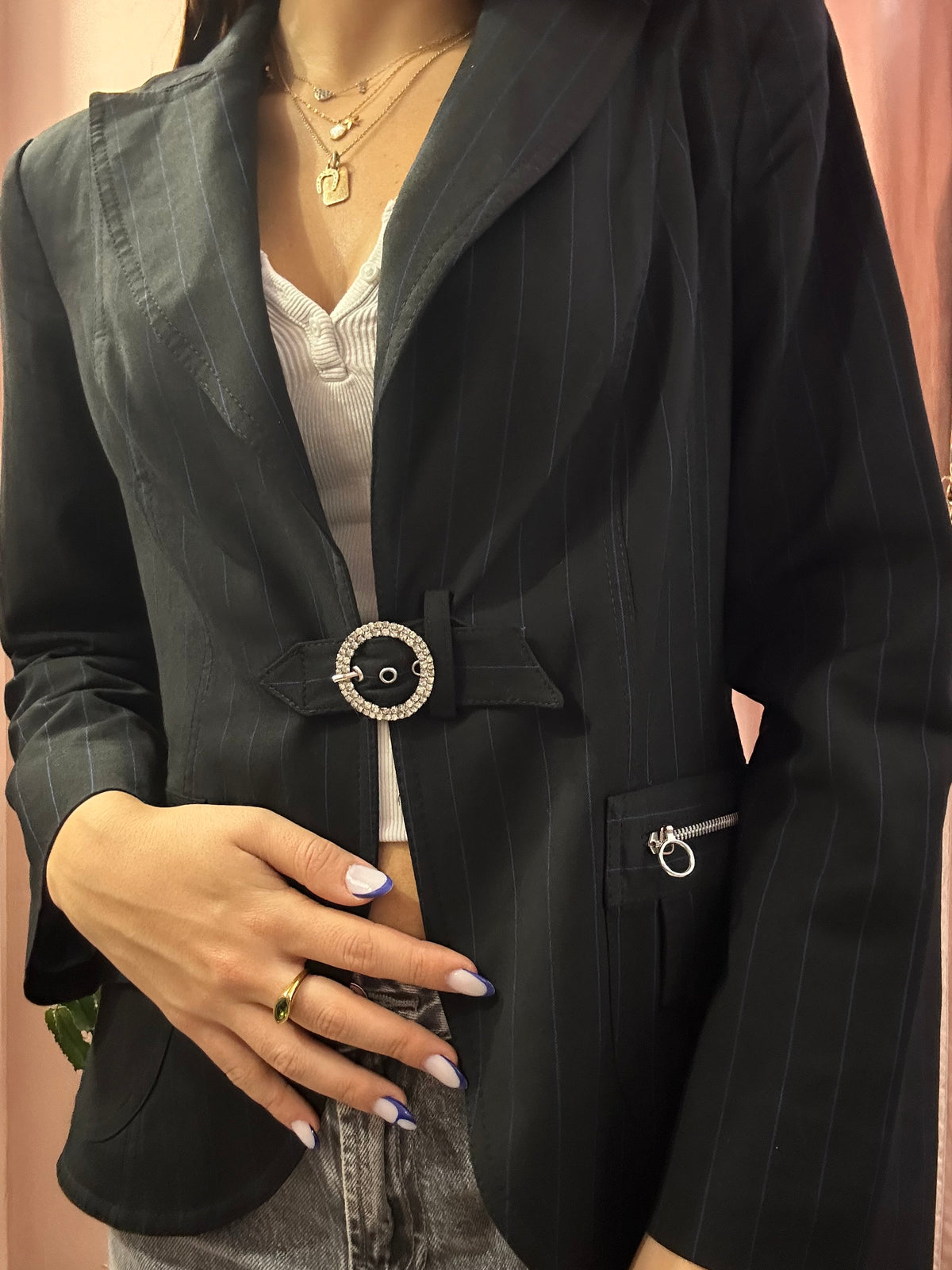 Blazer 00s gessato con cinturino