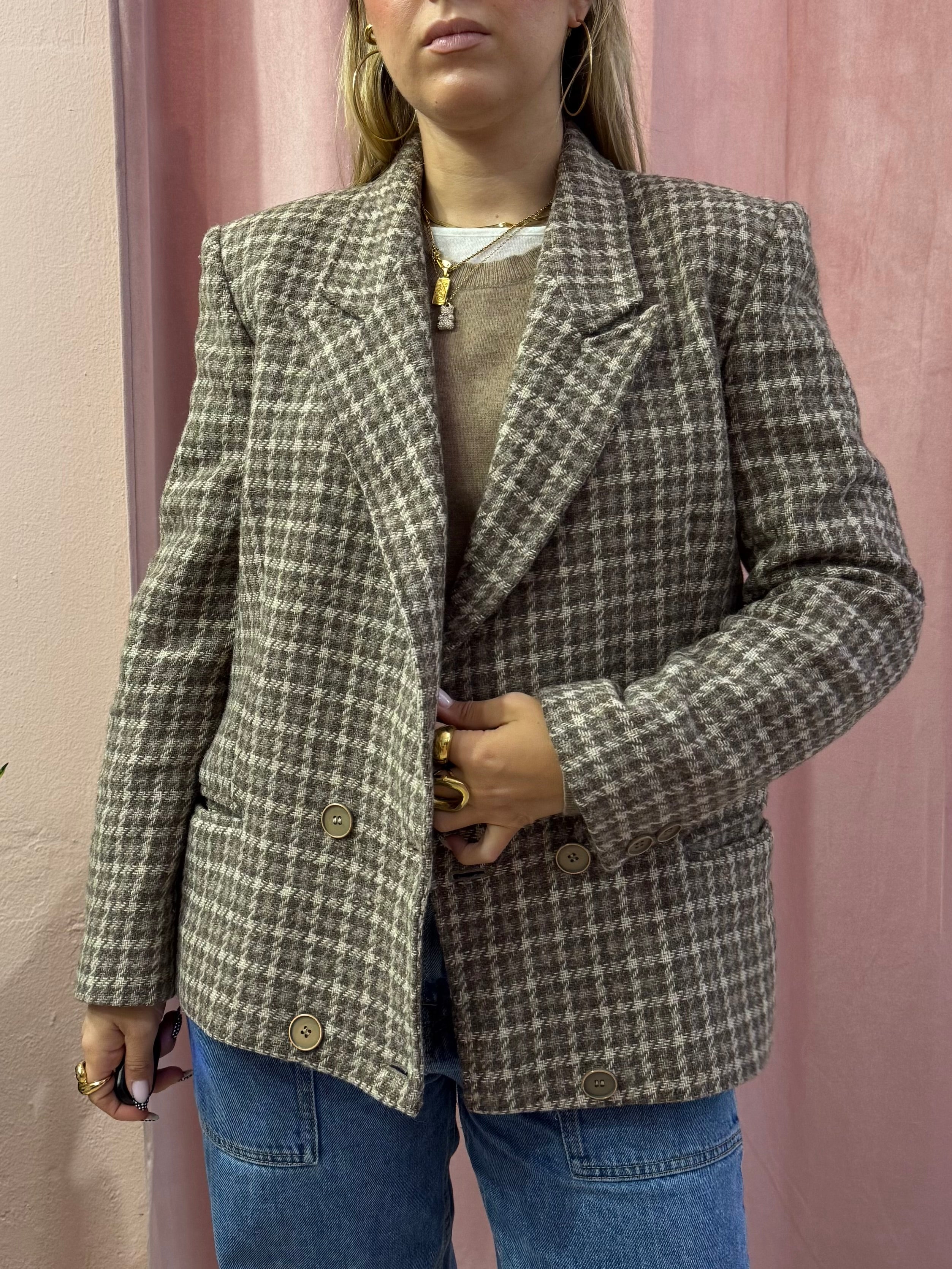 Blazer vintage pied de poule in lana