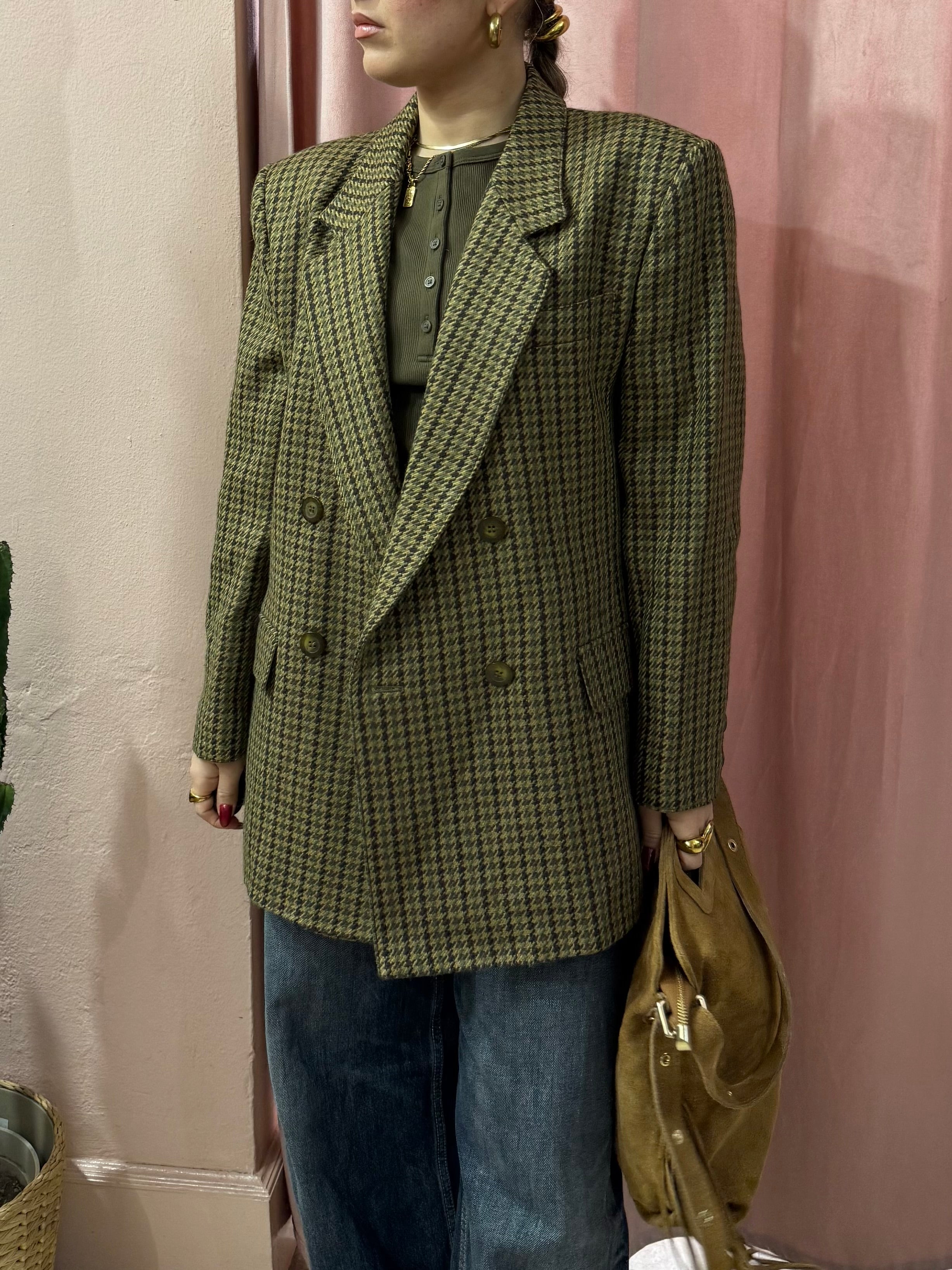Blazer vintage in lana pied de puloule sul verde
