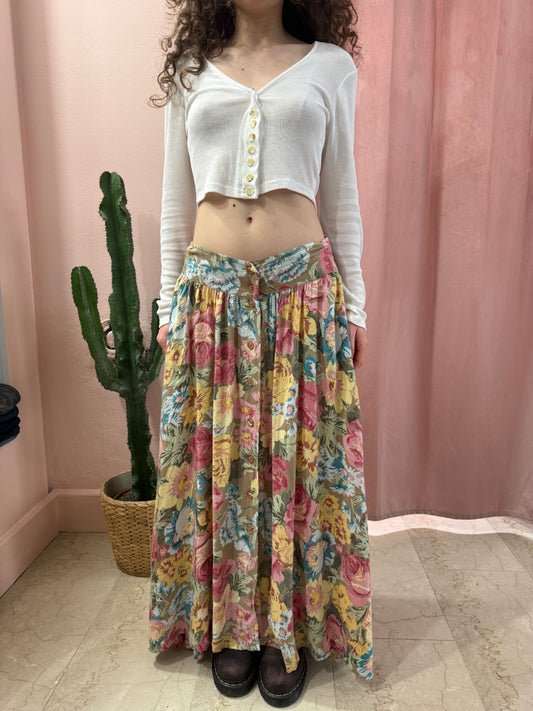 Gonna vintage a fiori con elastico