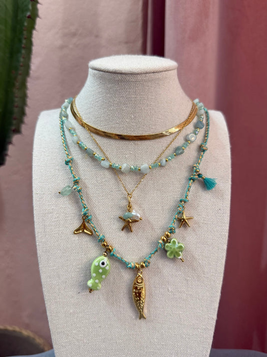 Collana in corda mix ciondoli verde
