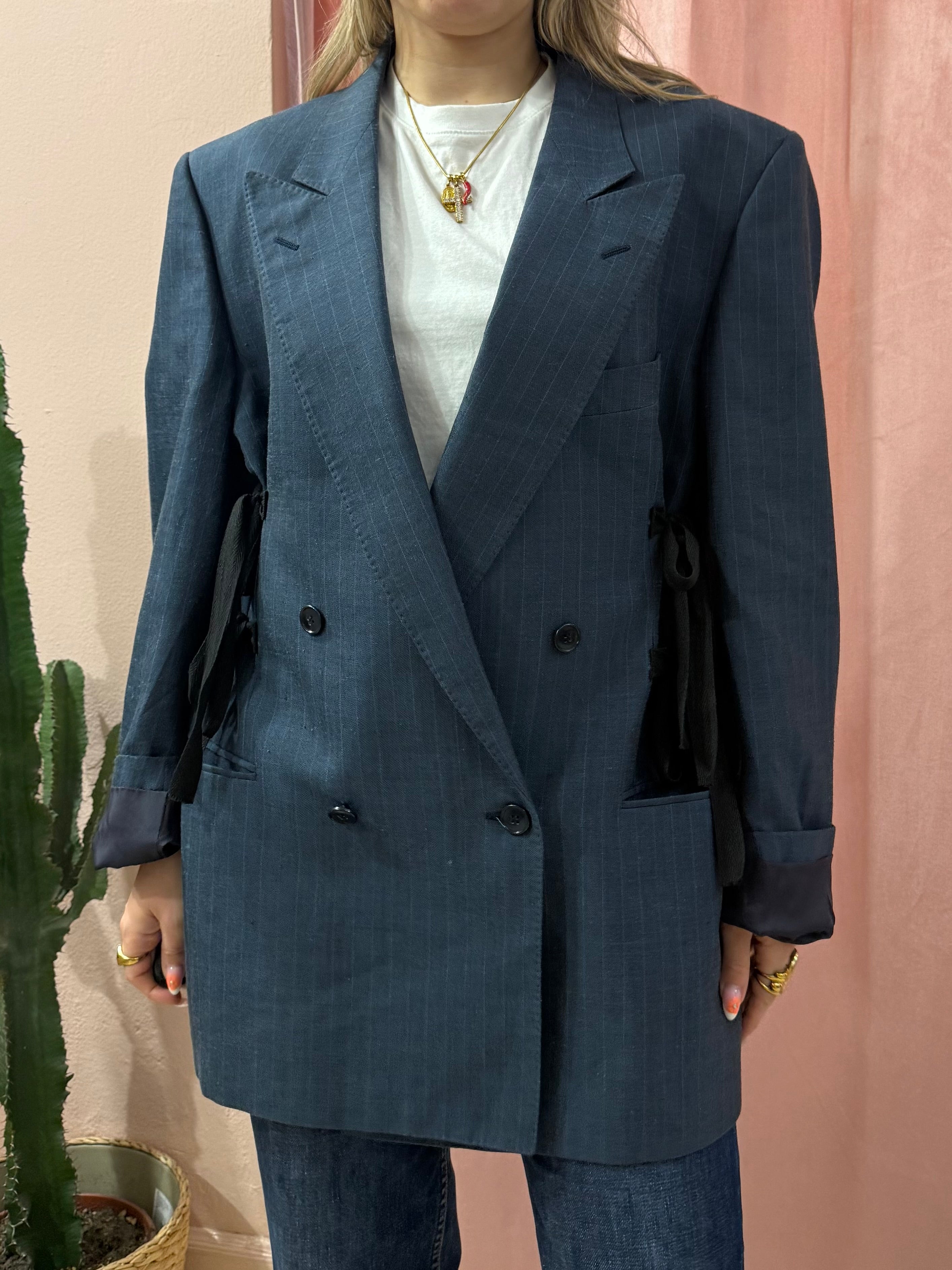 Blazer upcycling fiocchi blu gessato