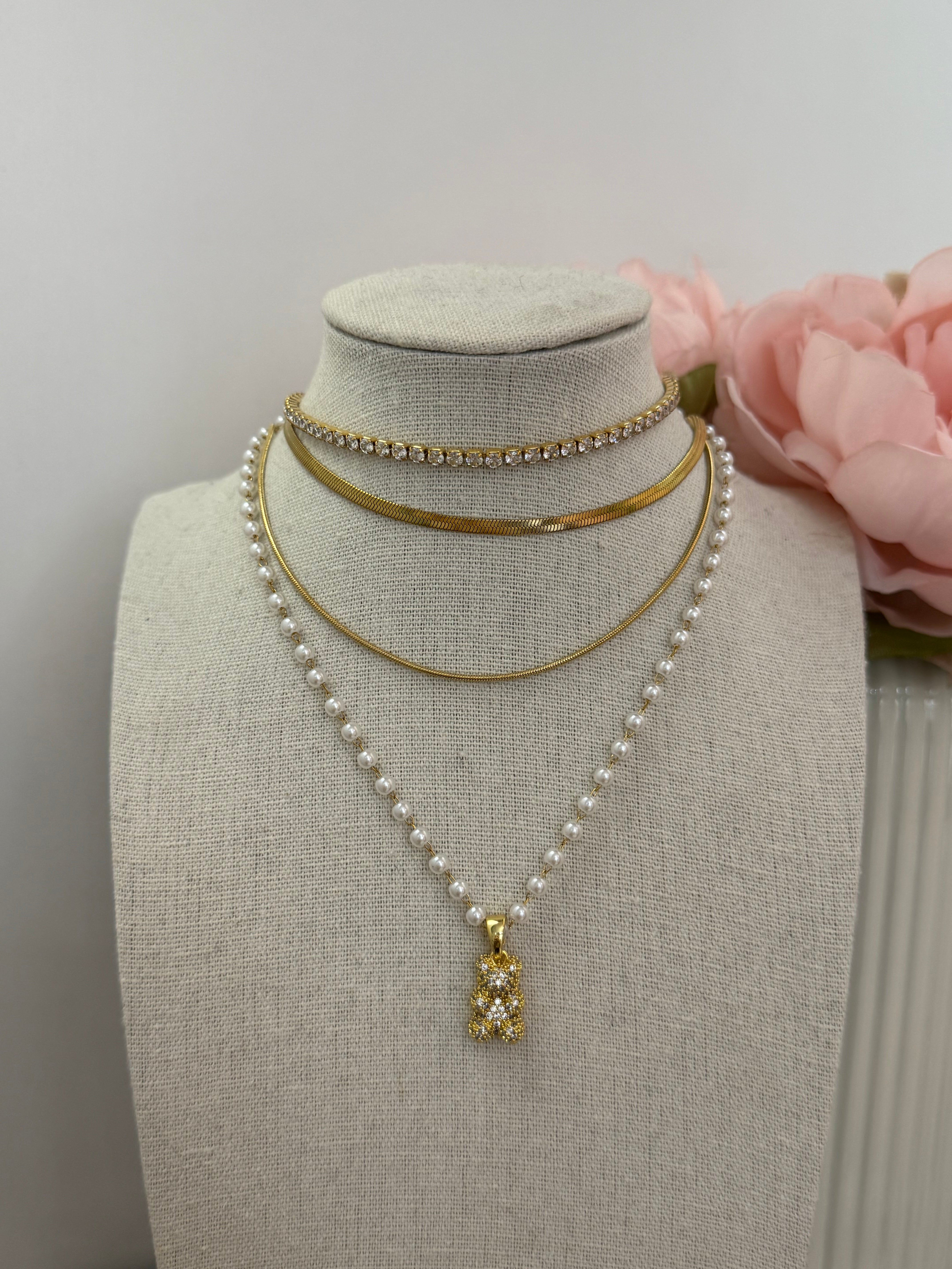 Collana orsetto con perle