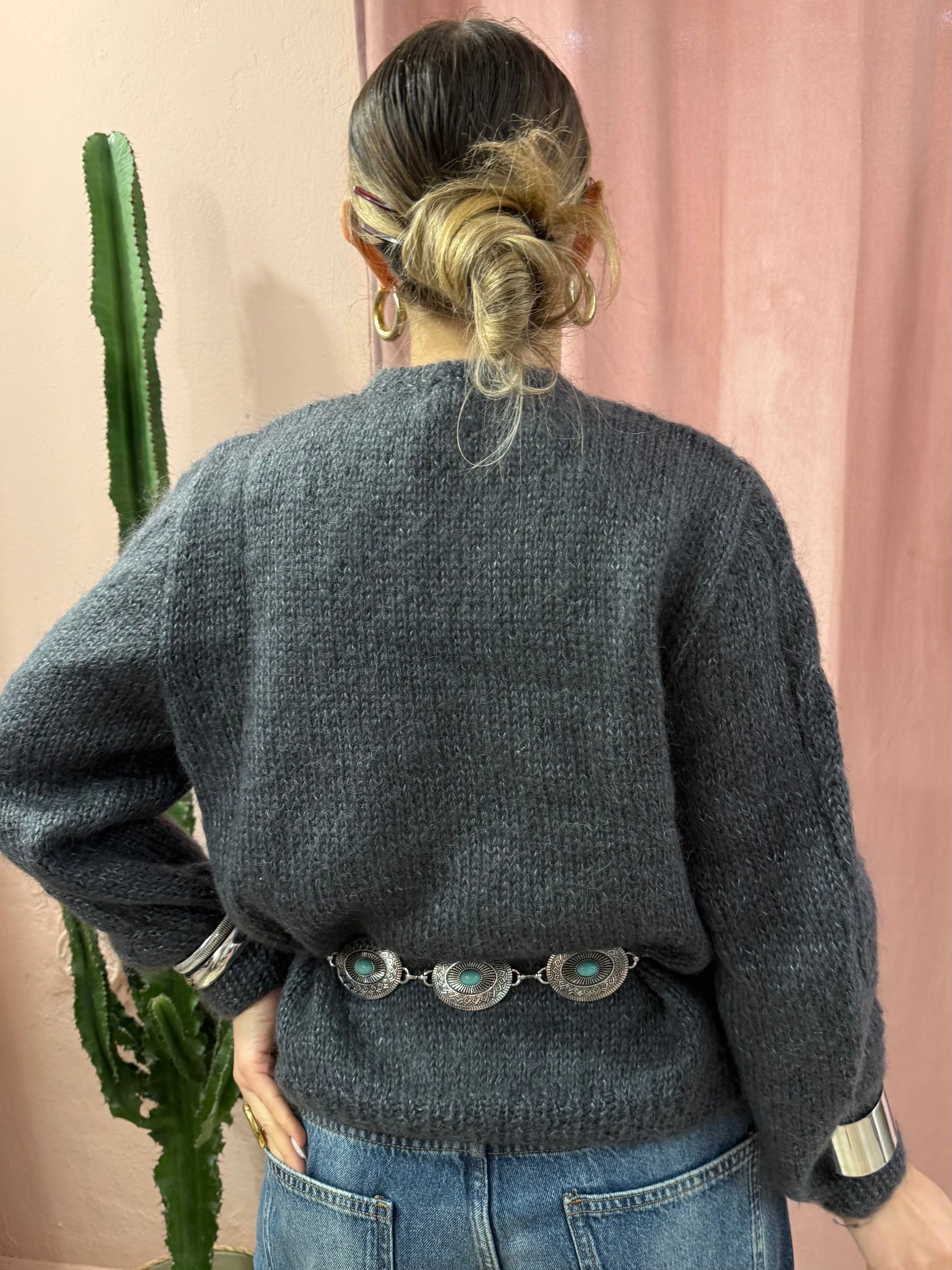 Maglione cardigan in lana grigio
