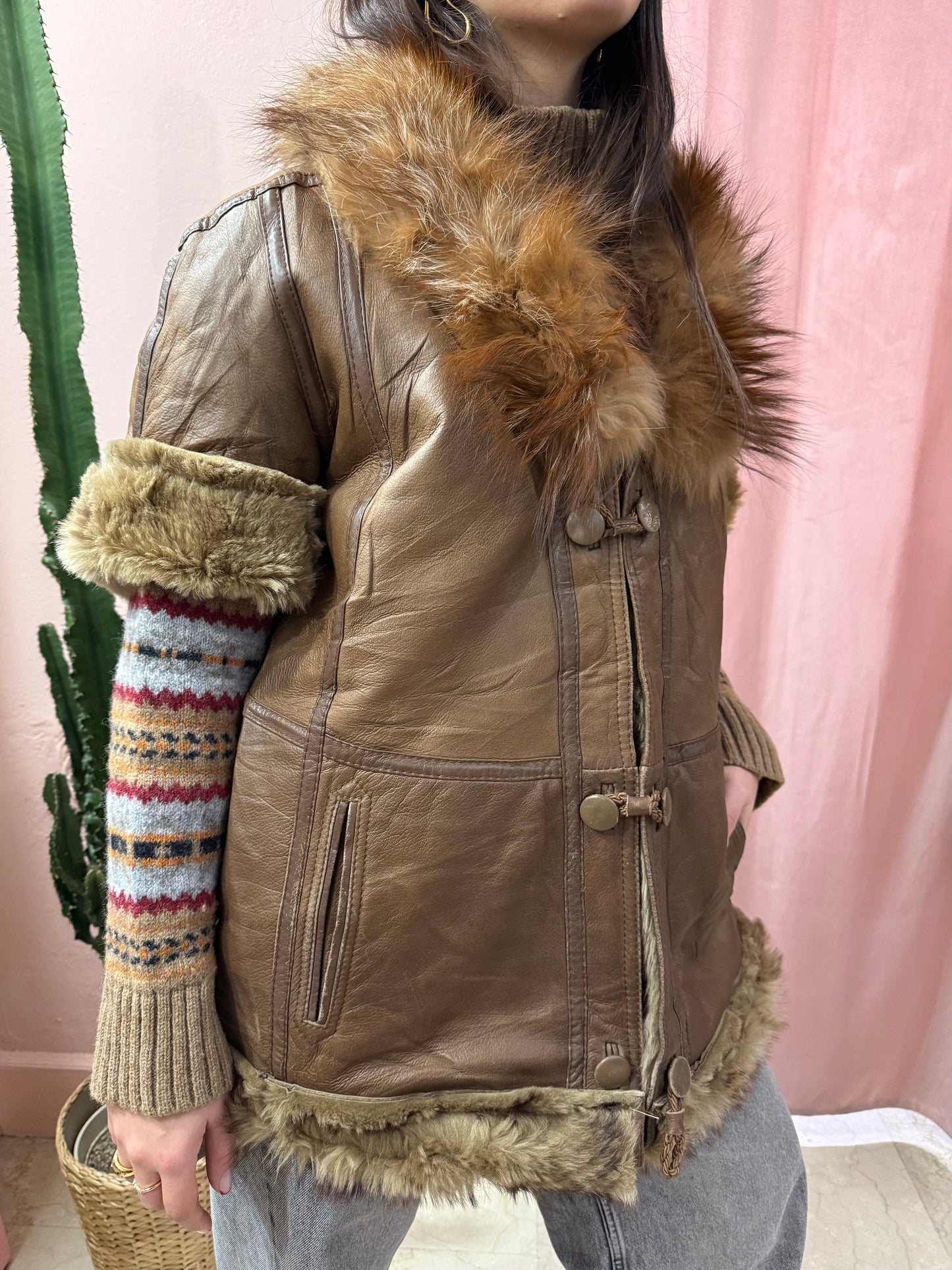 Montone Shearling smanicato collo in volpe