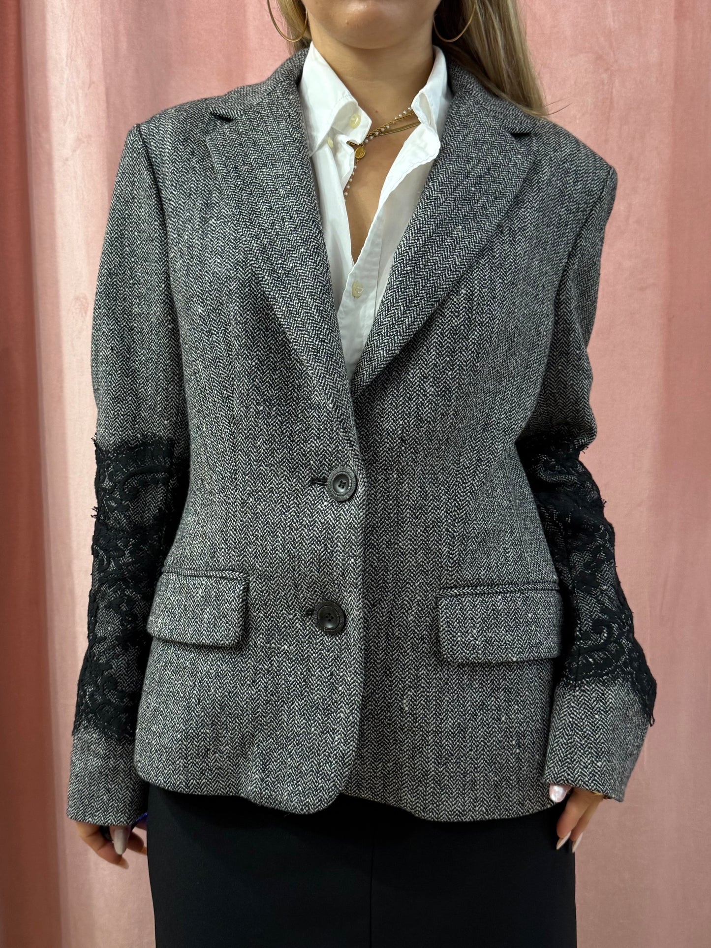 Blazer mélange dettaglio pizzo