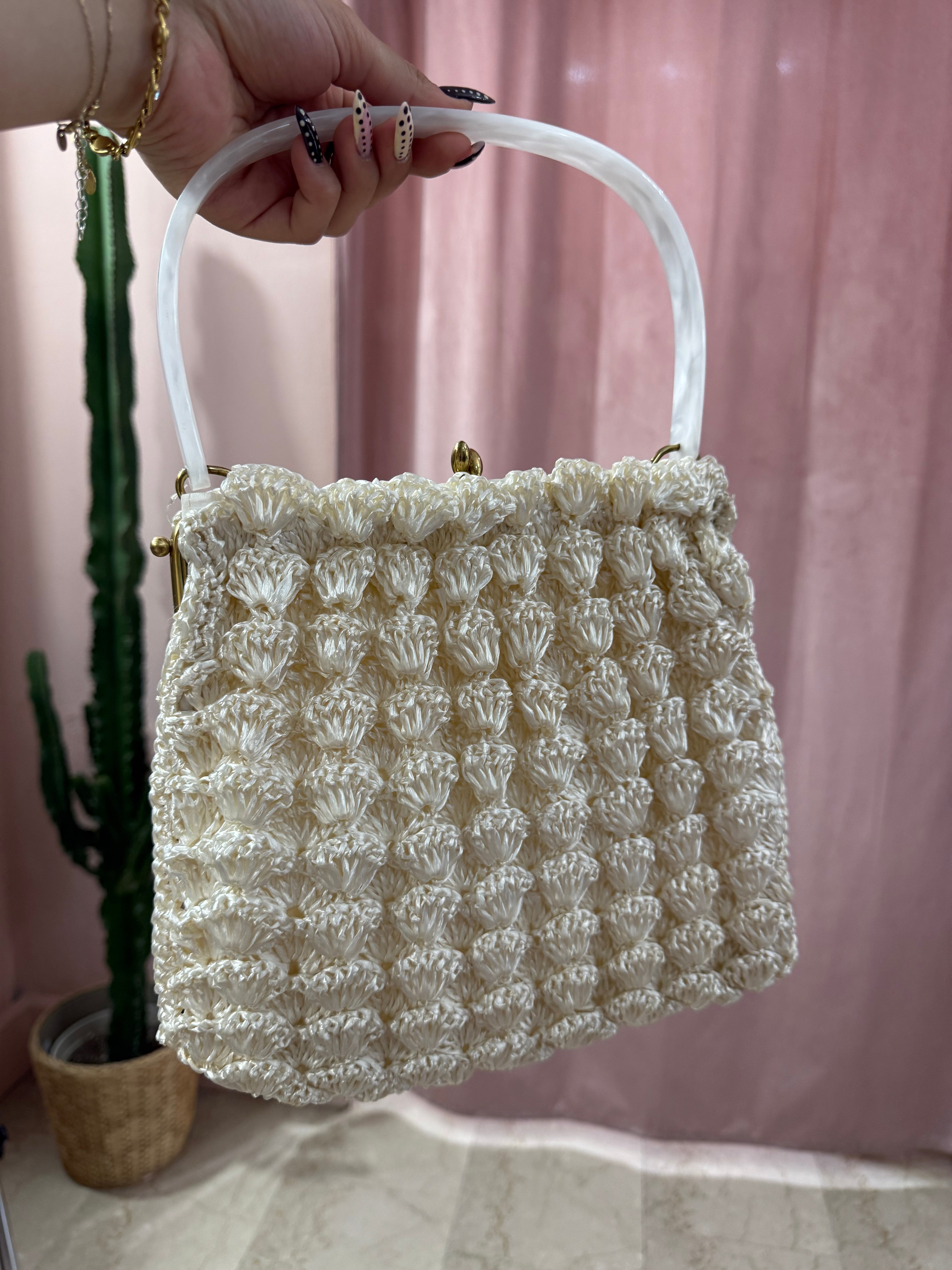Borsa vintage anni 50 bianco panna