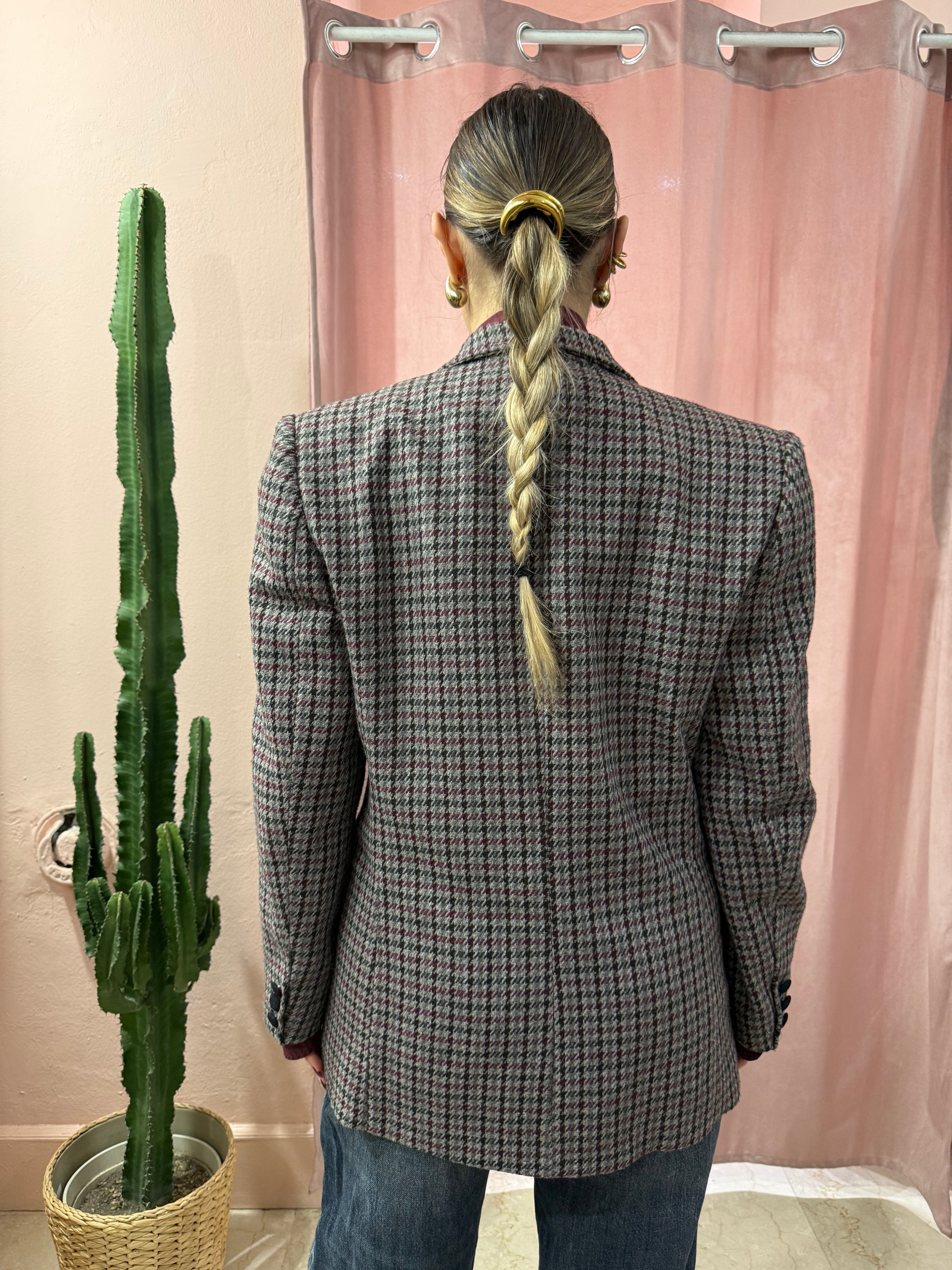 Blazer vintage a quadretti in pura lana