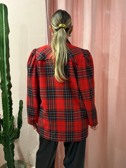 Blazer scozzese maniche a sbuffo