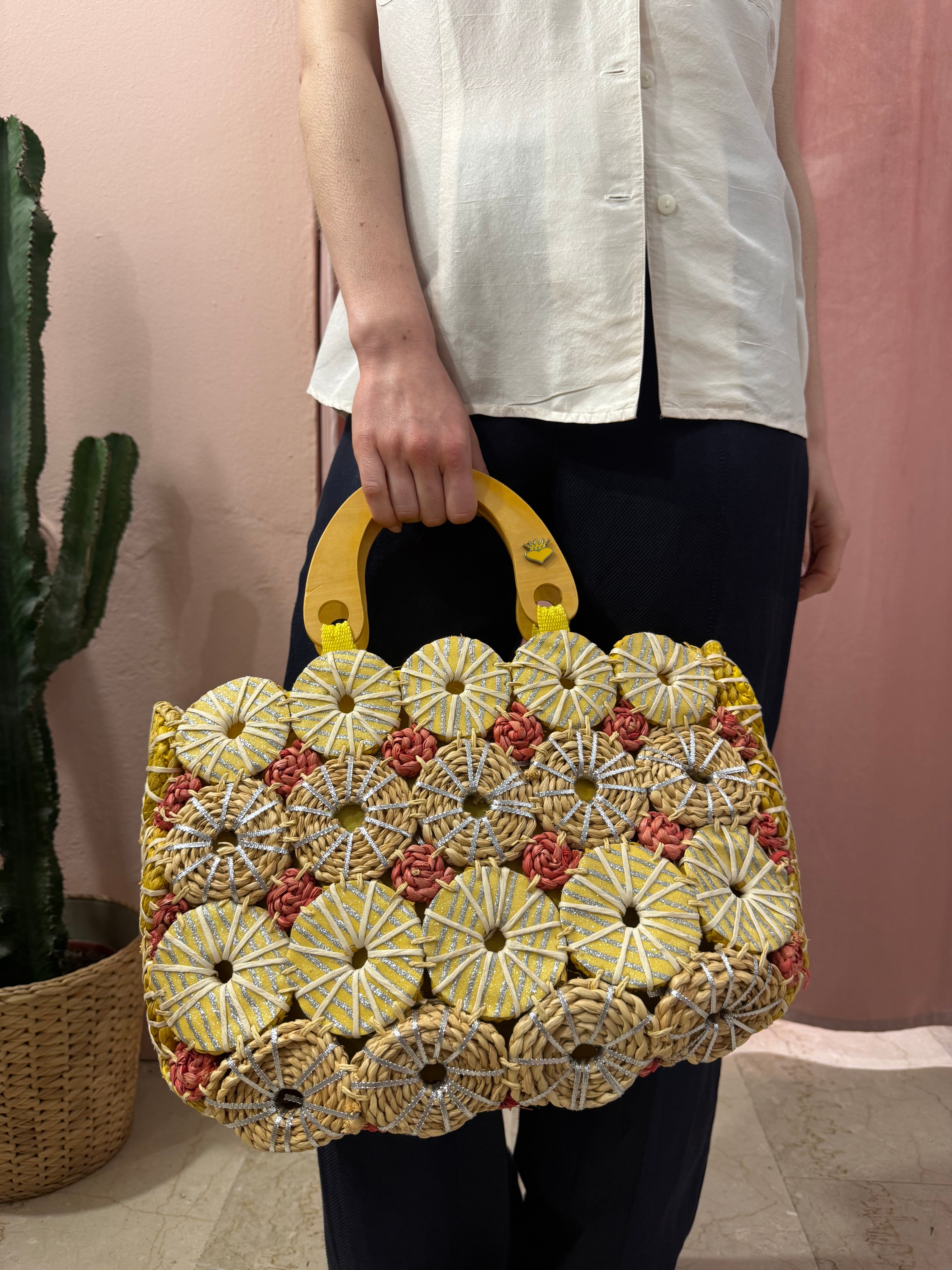 Borsa in paglia cerchi intrecciati