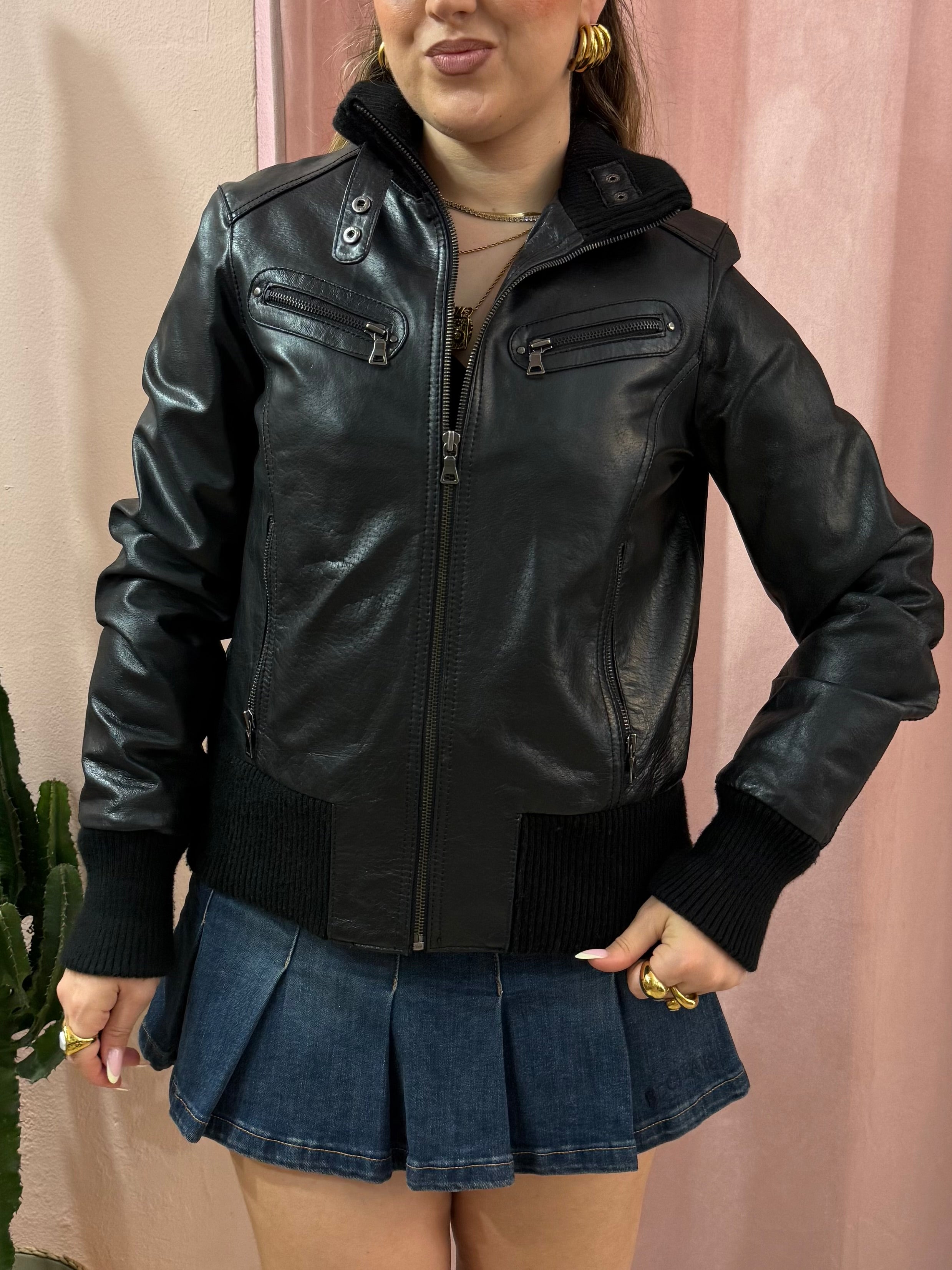 Bomber in pelle nero strutturato