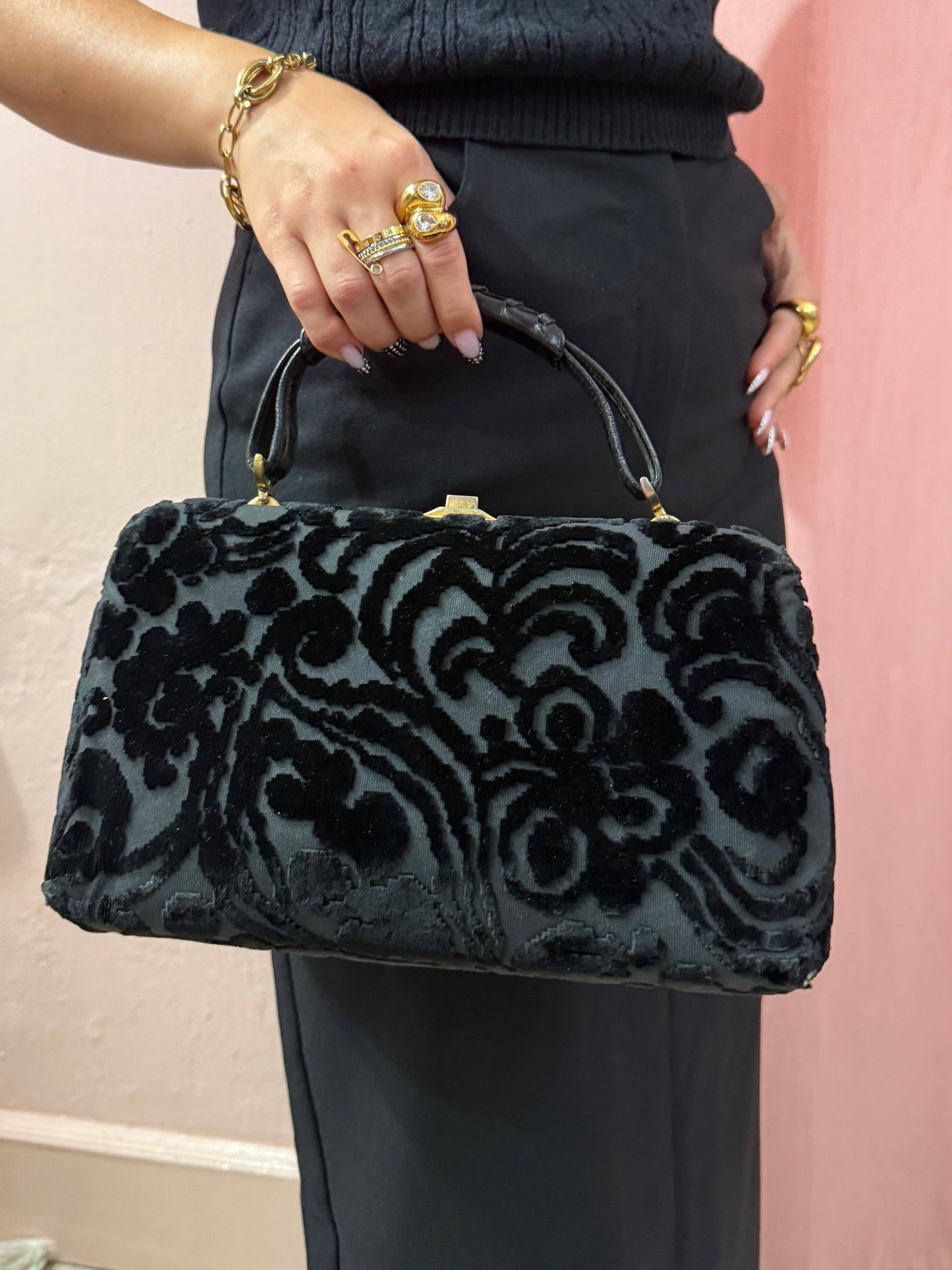 Borsa bauletto vintage in velluto