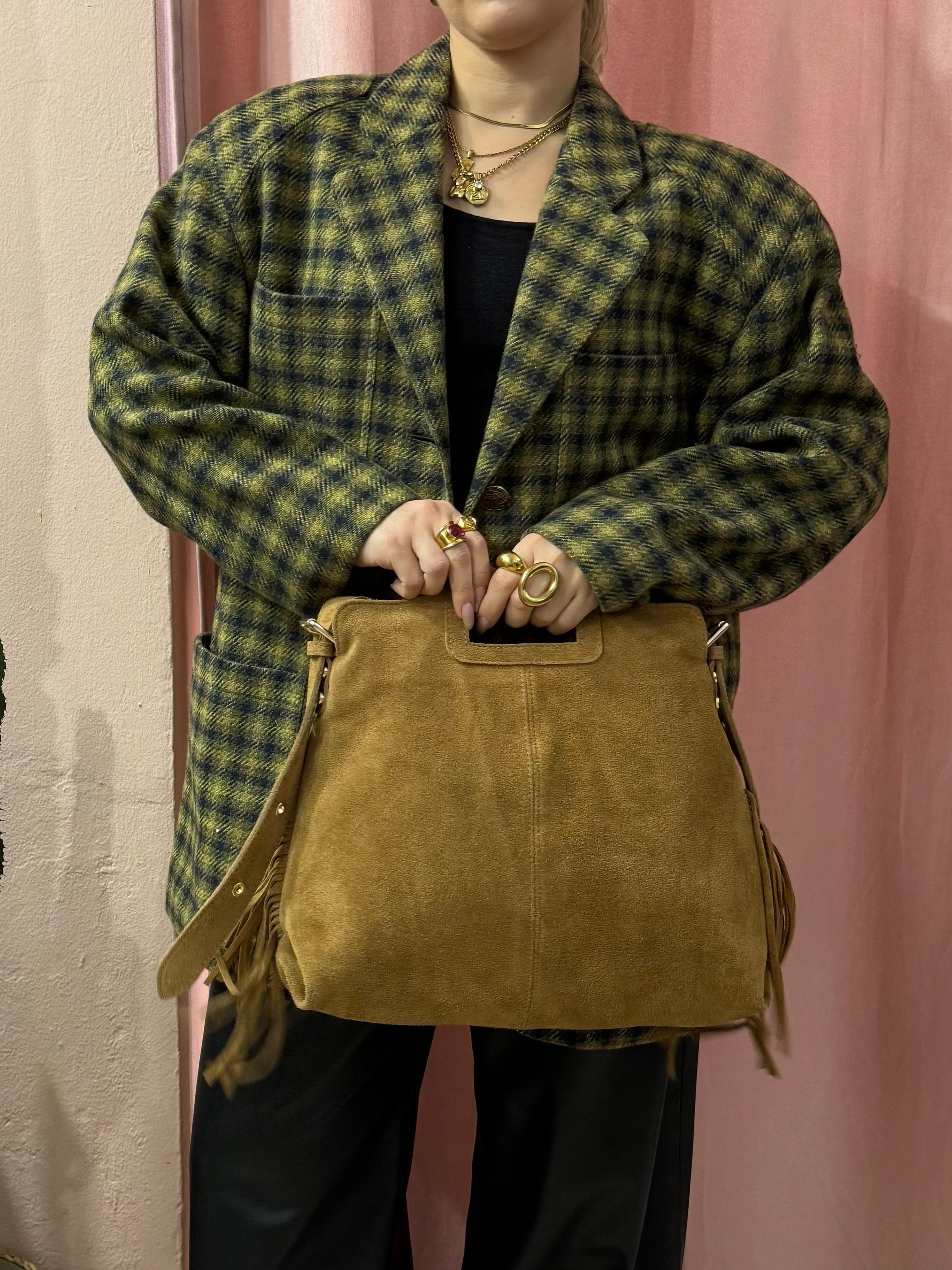 Borsa in vera pelle scamosciata con frange