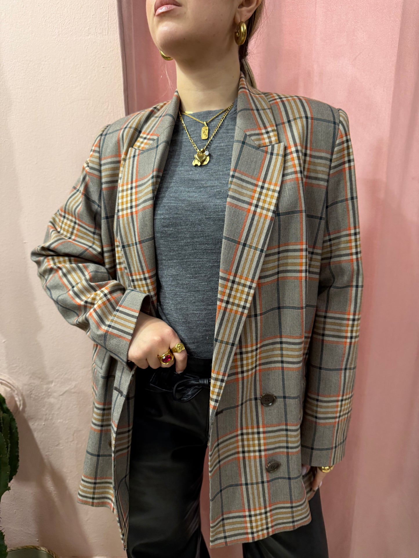Blazer principe di Galles grigio e arancio