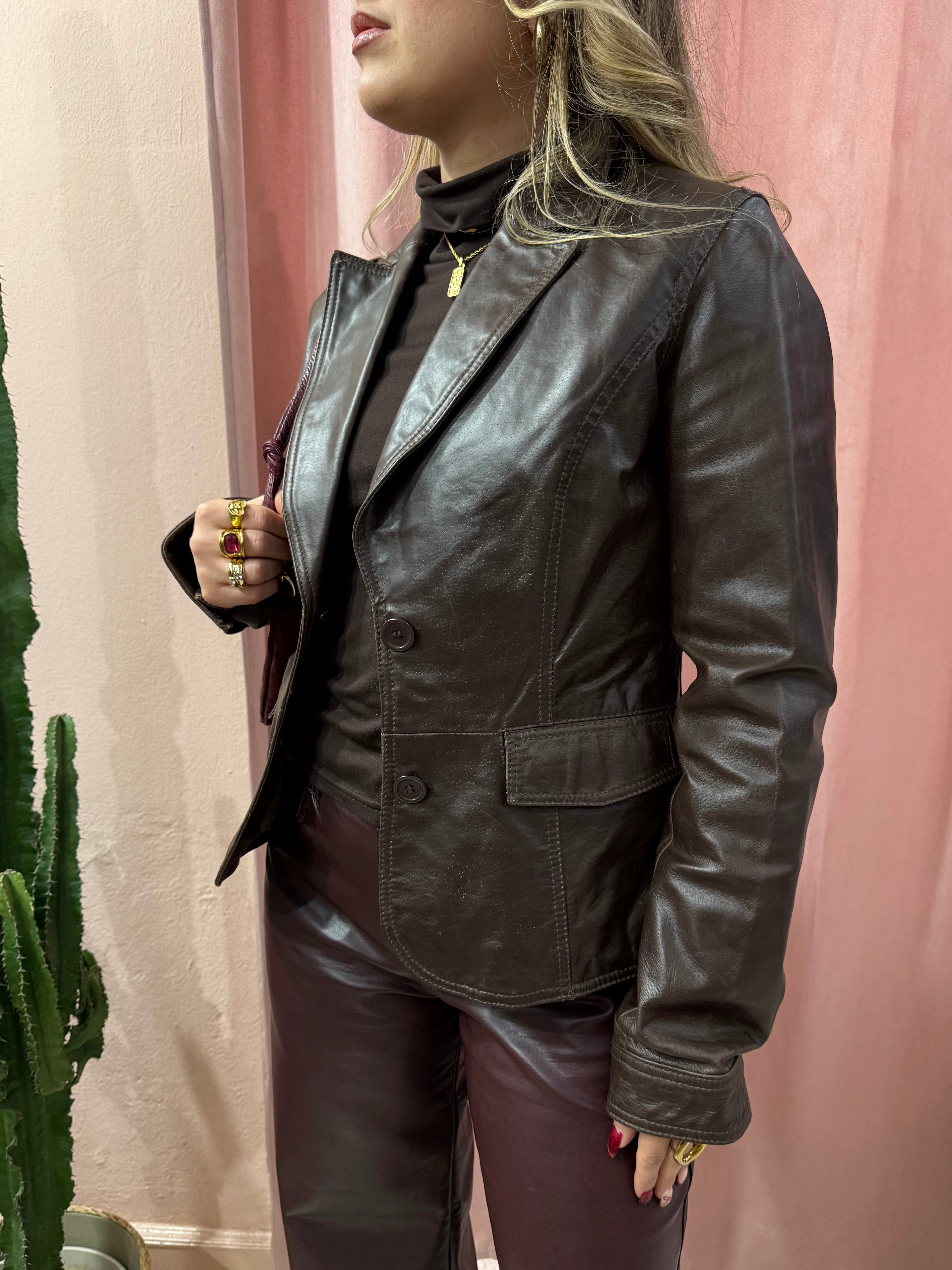 Blazer cioccolato in vera pelle